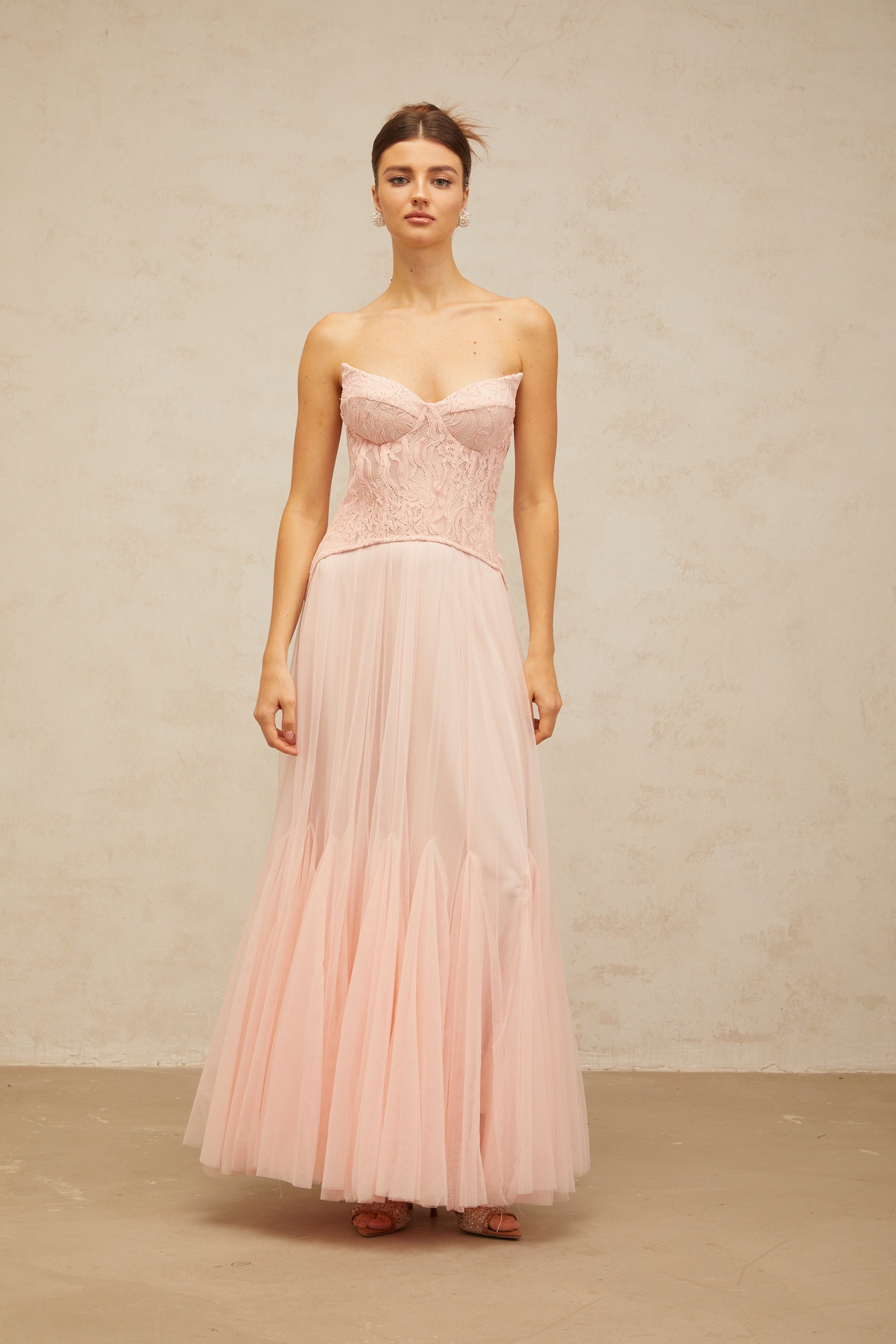 Ulrique Pink Lace Corset Tulle Maxi Dress (Final Sale-US Only)