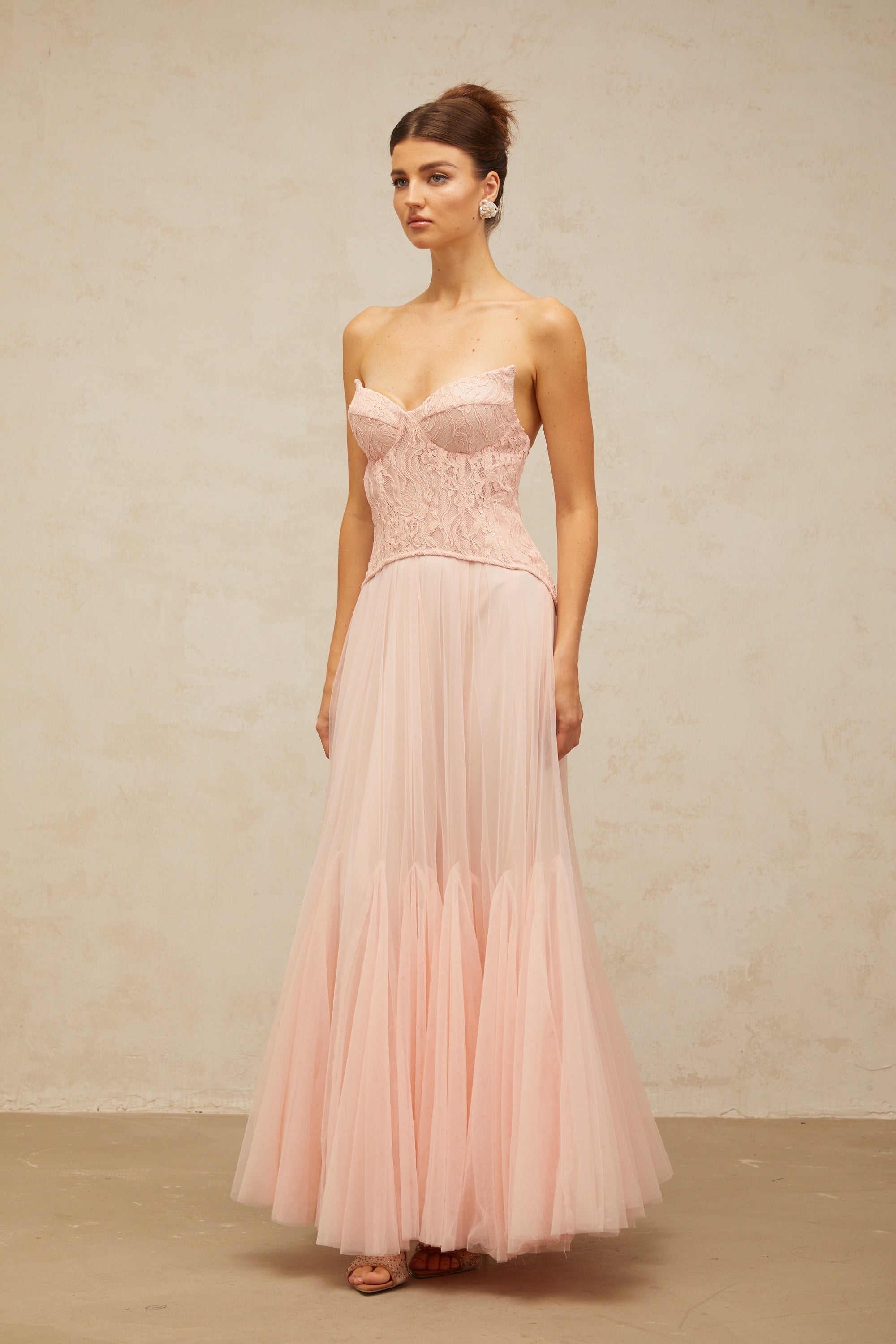 Ulrique Pink Lace Corset Tulle Maxi Dress (Final Sale-US Only)