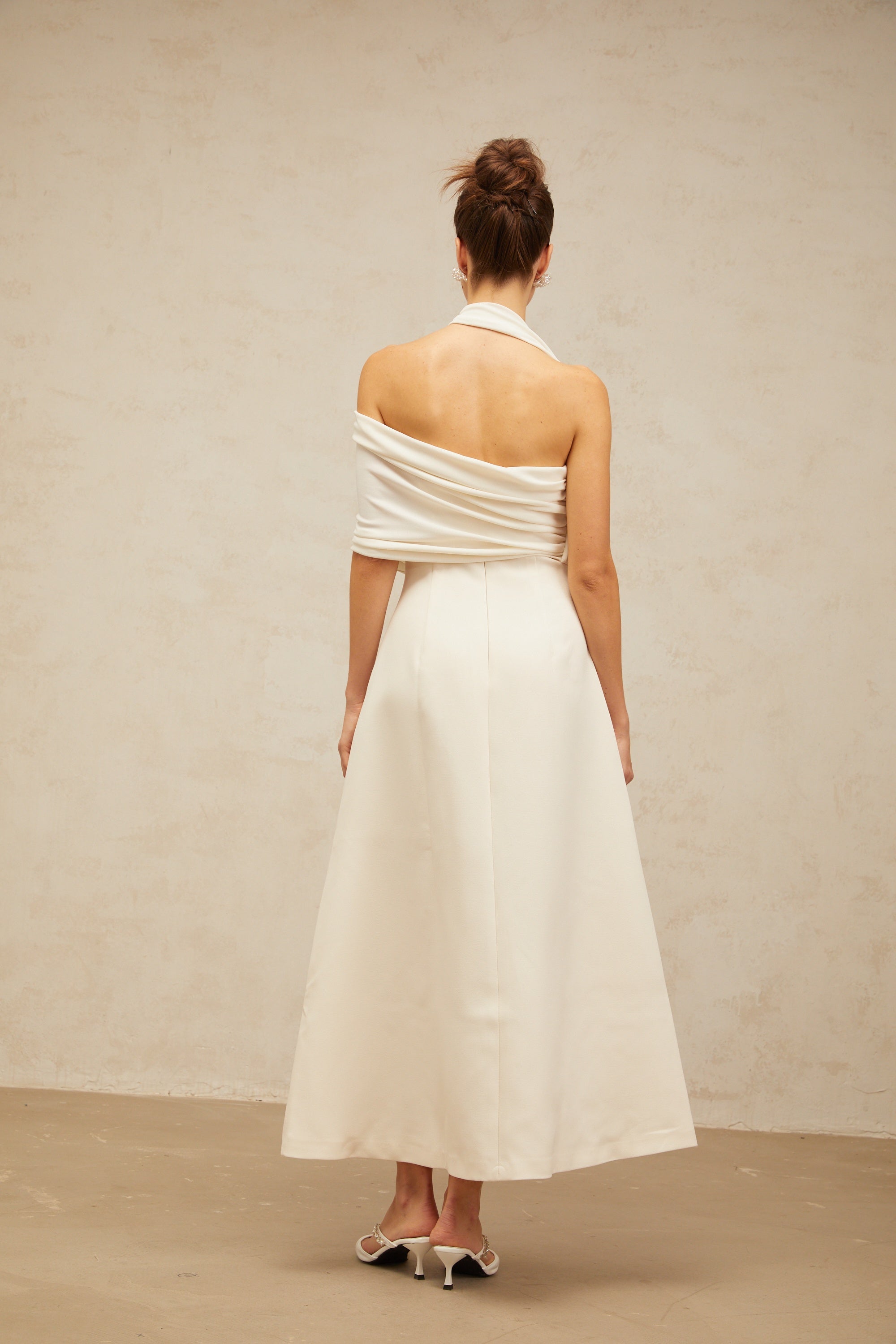 Solène cream-white asymmetrical midi dress (Final Sale)