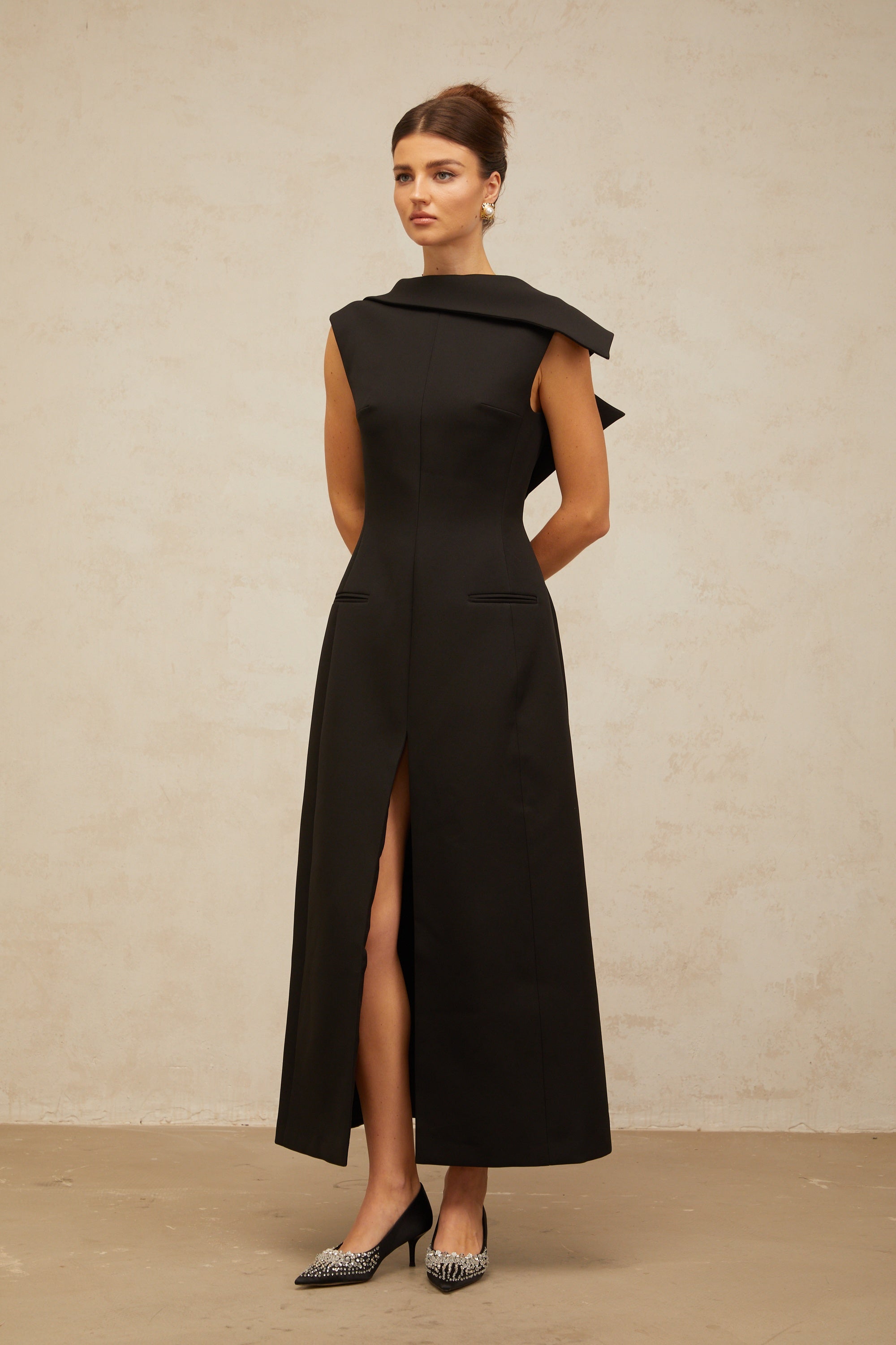 Léonore black deconstructed open-back midi dress (Final Sale)