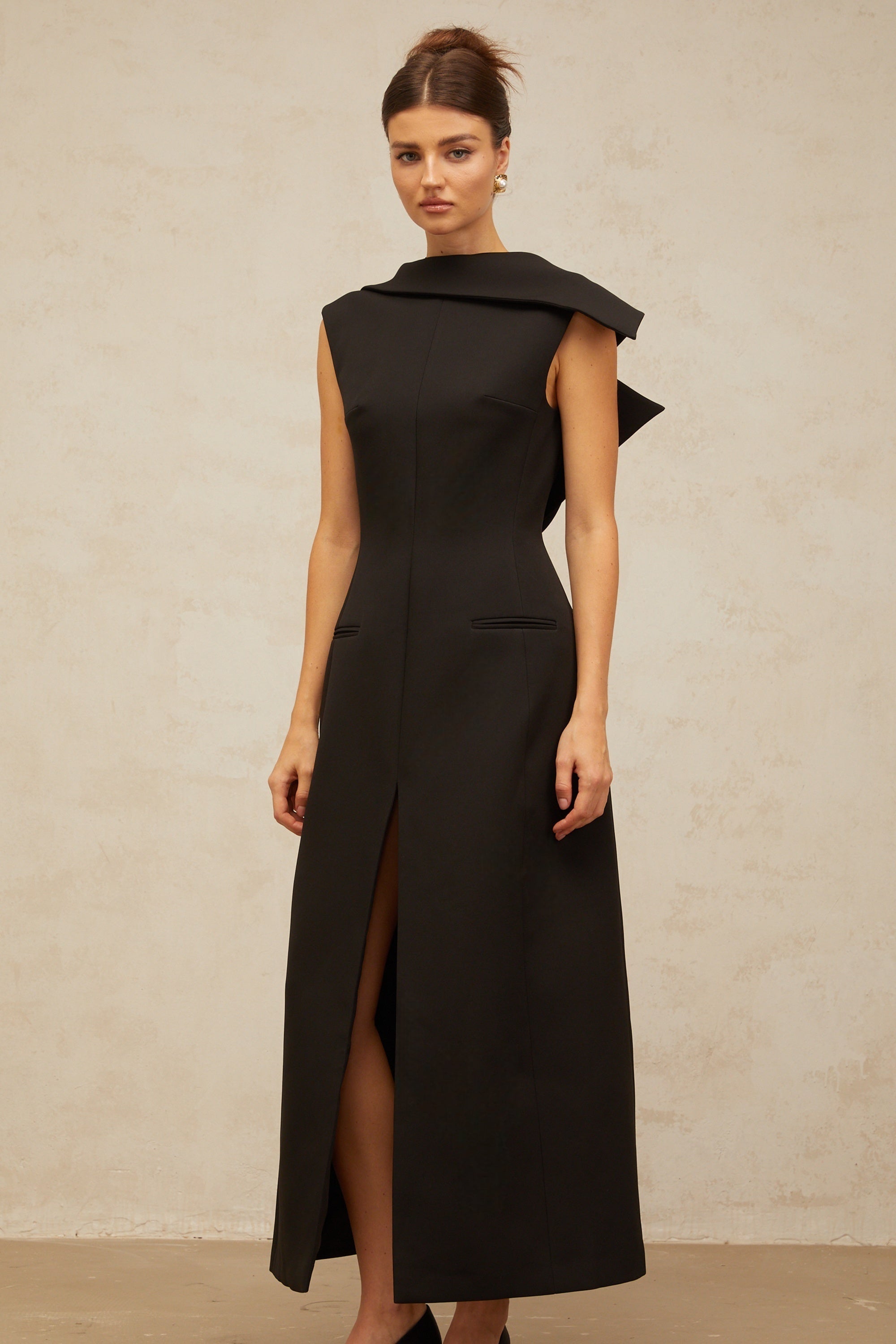 Léonore black deconstructed open-back midi dress (Final Sale)