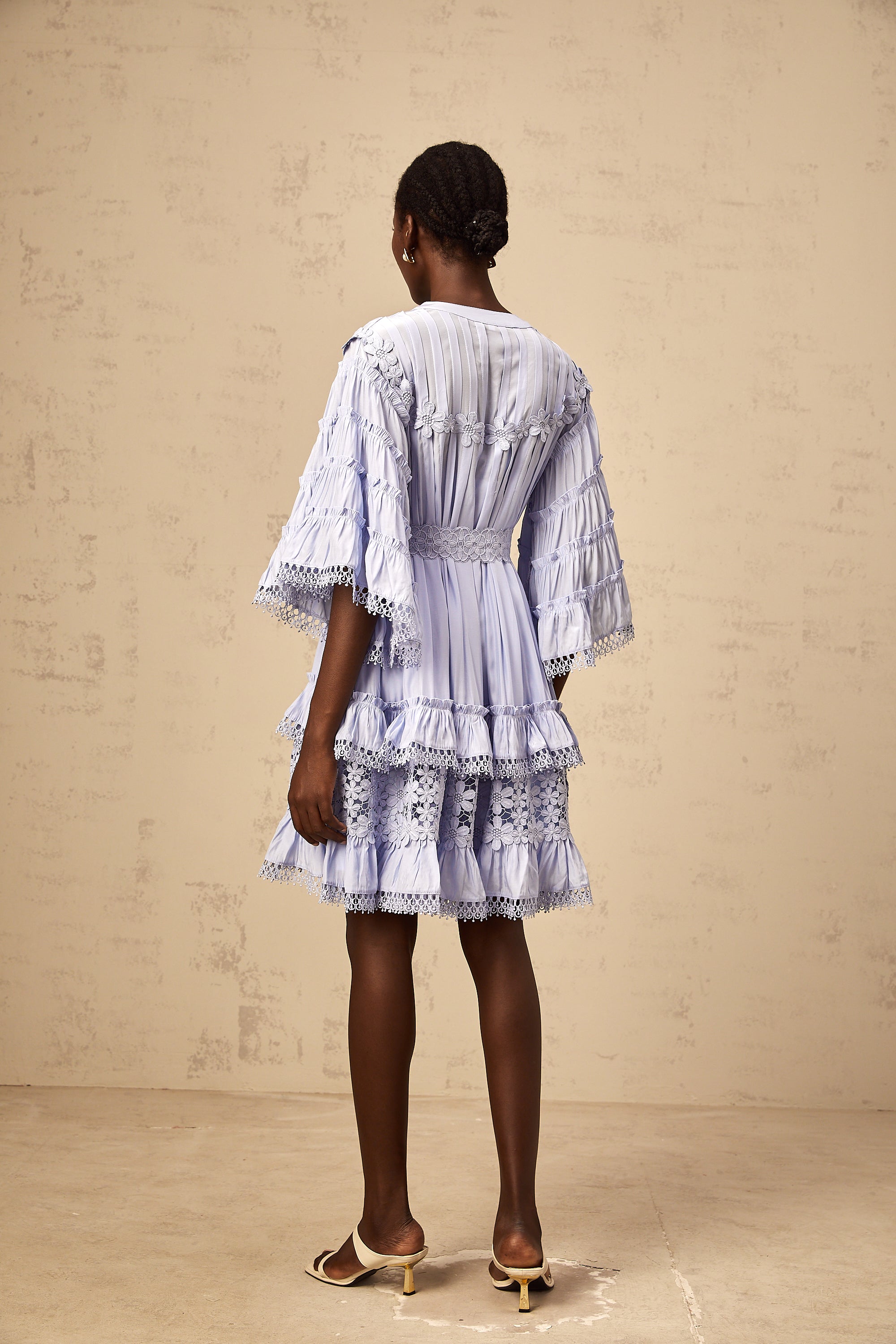 Gaëlle light-blue floral-embroidered tiered mini dress (Final Sale-US Only)