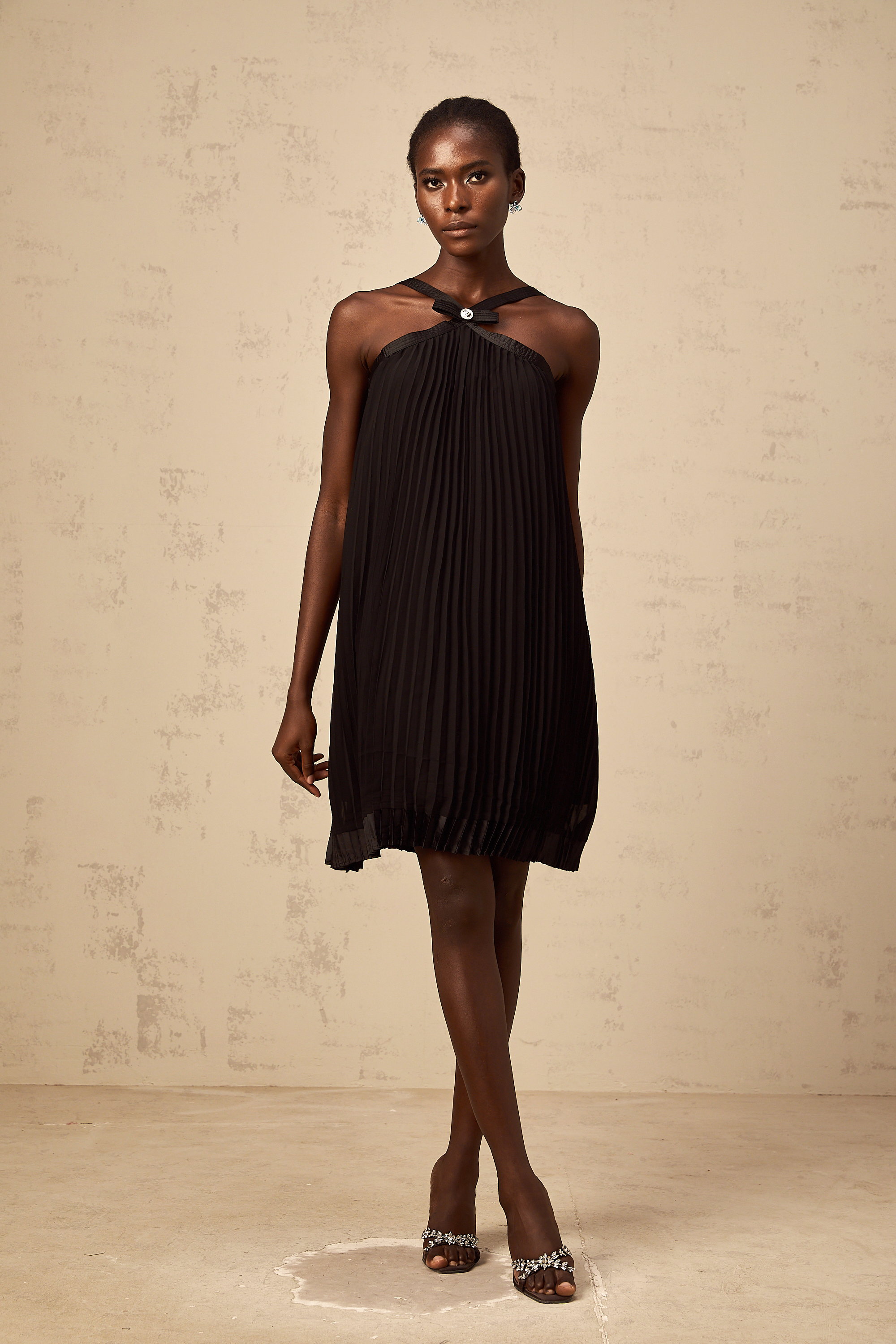 Zelda black bowknot pleated mini dress (Final Sale-US Only)