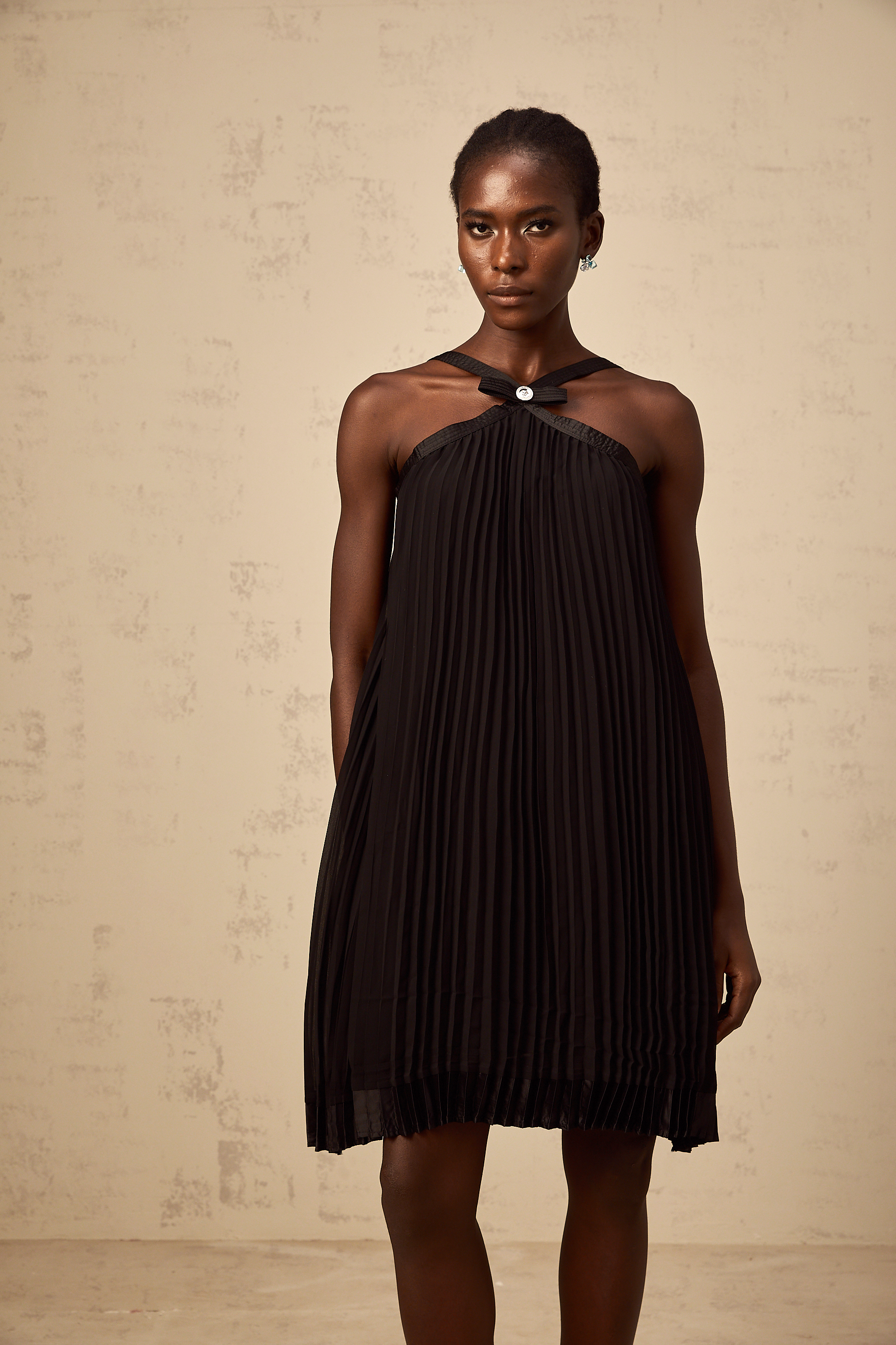 Zelda black bowknot pleated mini dress (Final Sale-US Only)