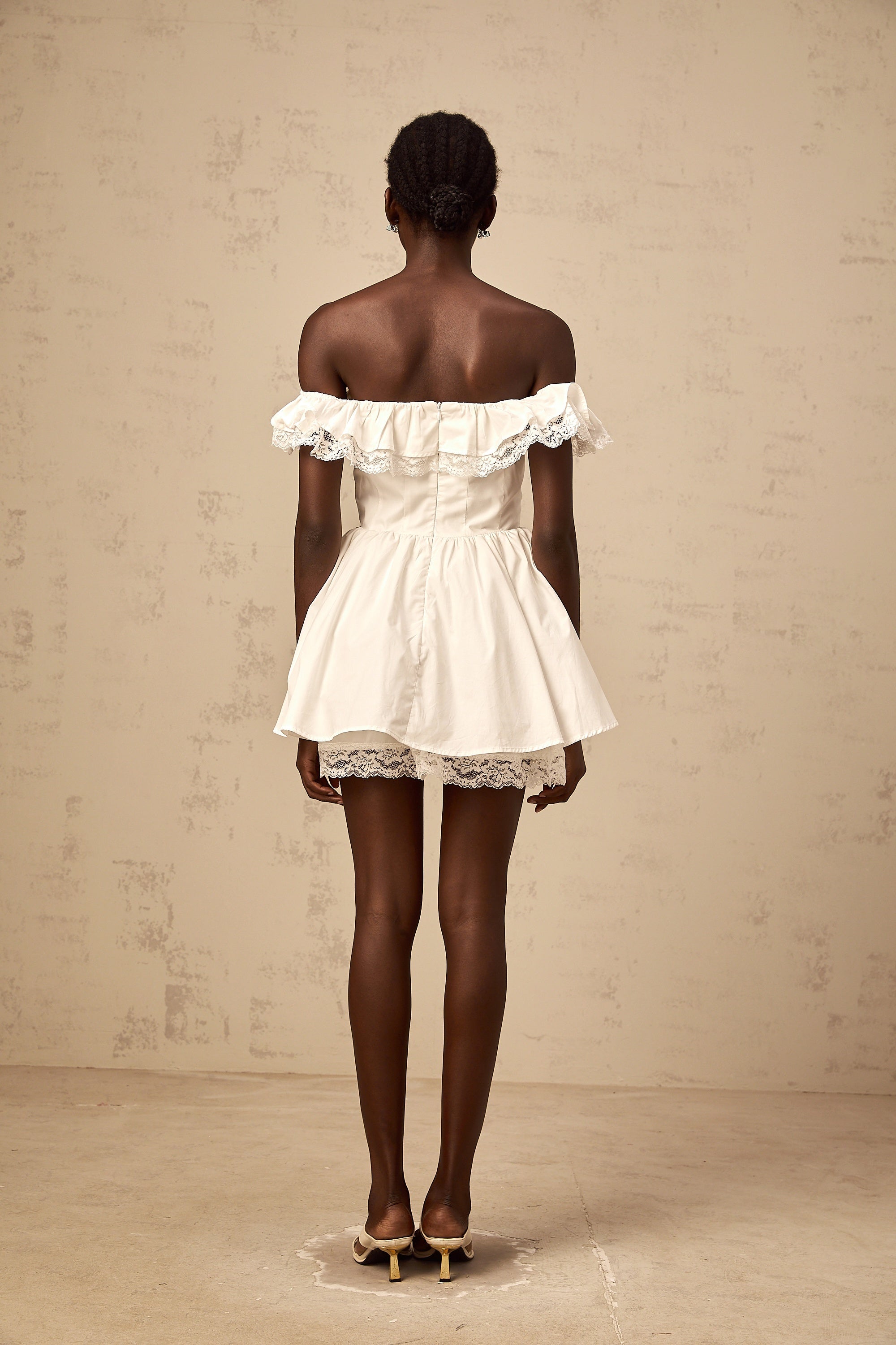 Arsène white oversize-bow ruffled mini dress (Final Sale)
