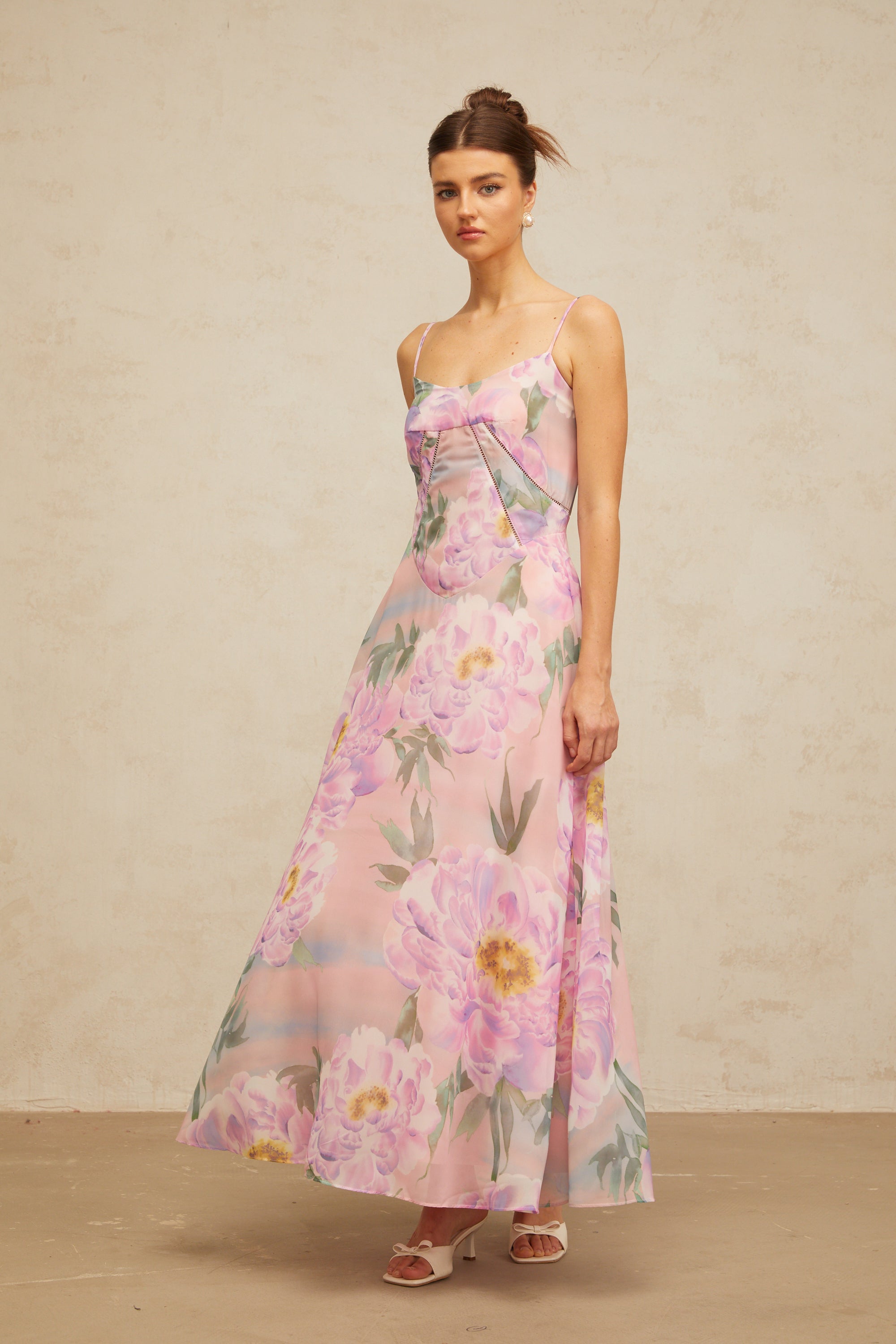 Gaëlle pink floral-print draped maxi dress (Final Sale-US Only)