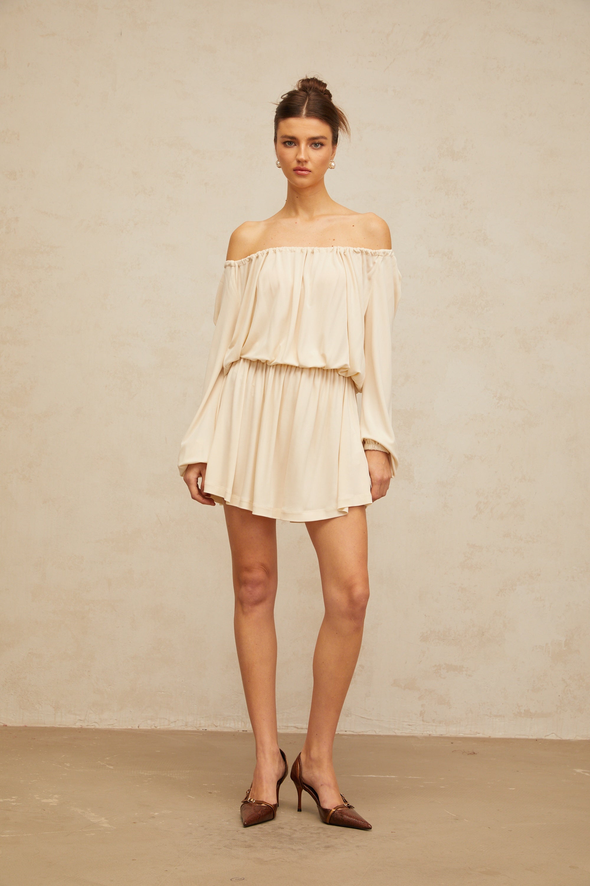 Emma neutrals structured-design mini dress (Final Sale-US Only)