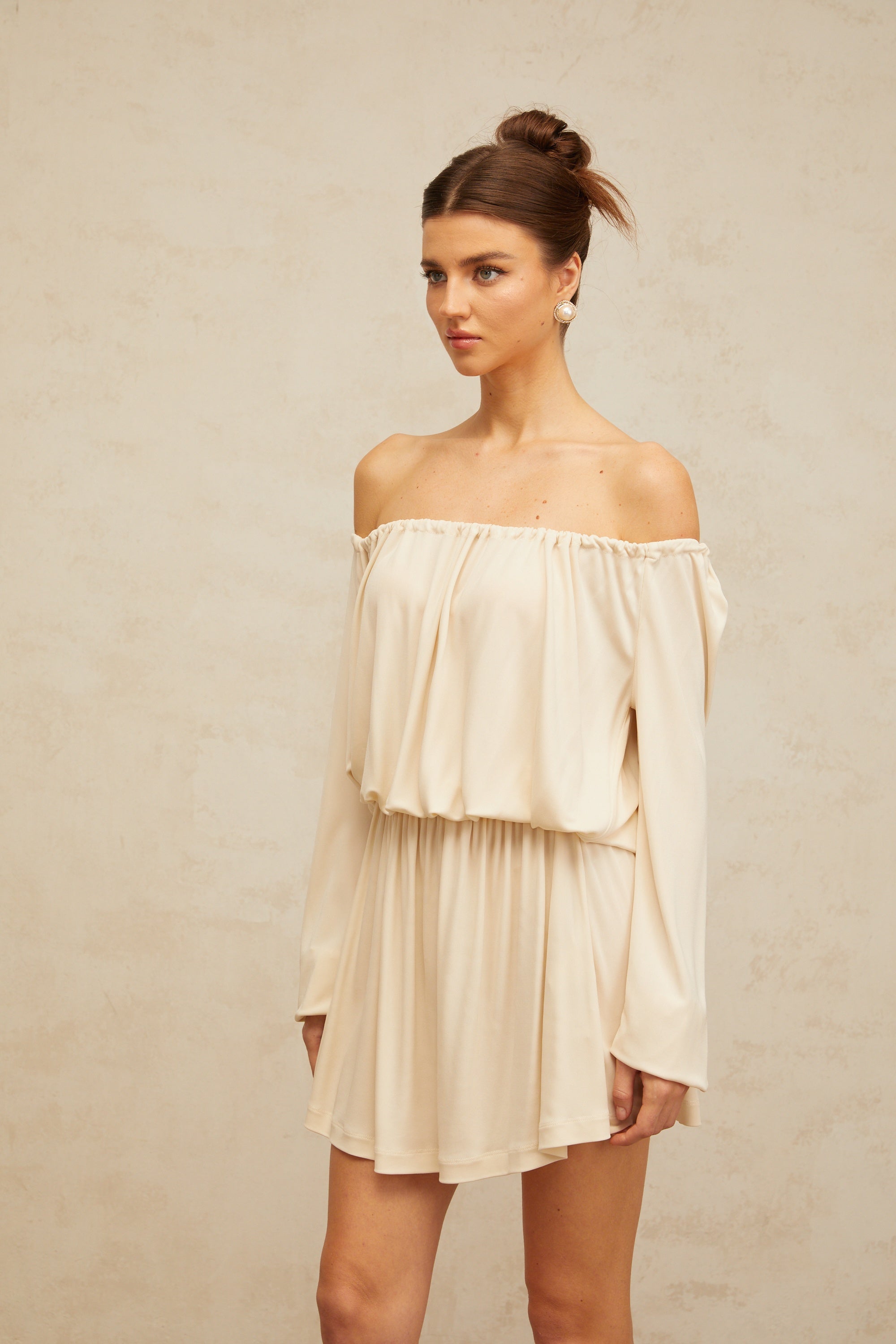 Emma neutrals structured-design mini dress (Final Sale-US Only)