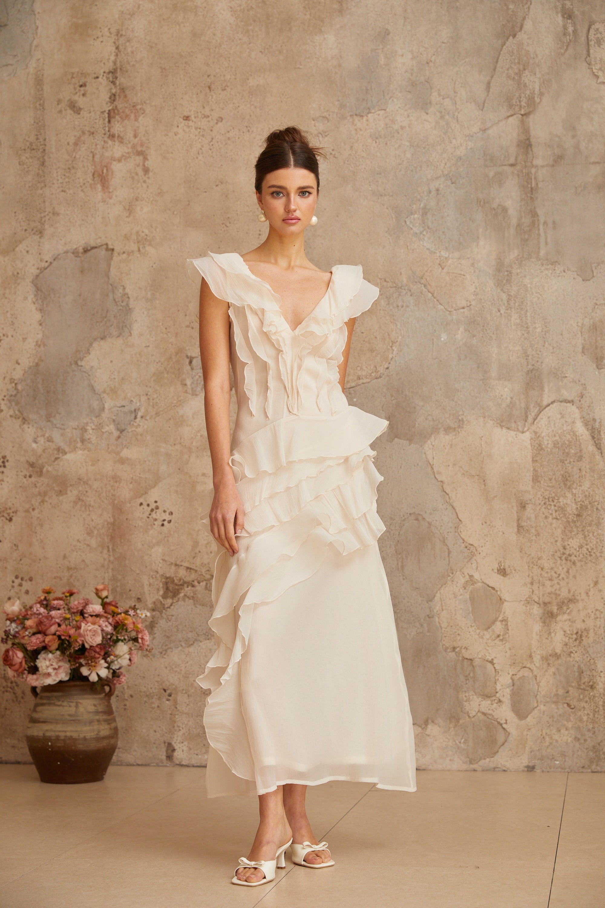 Hélène faux-flower layered ruffled maxi dress (Final Sale)