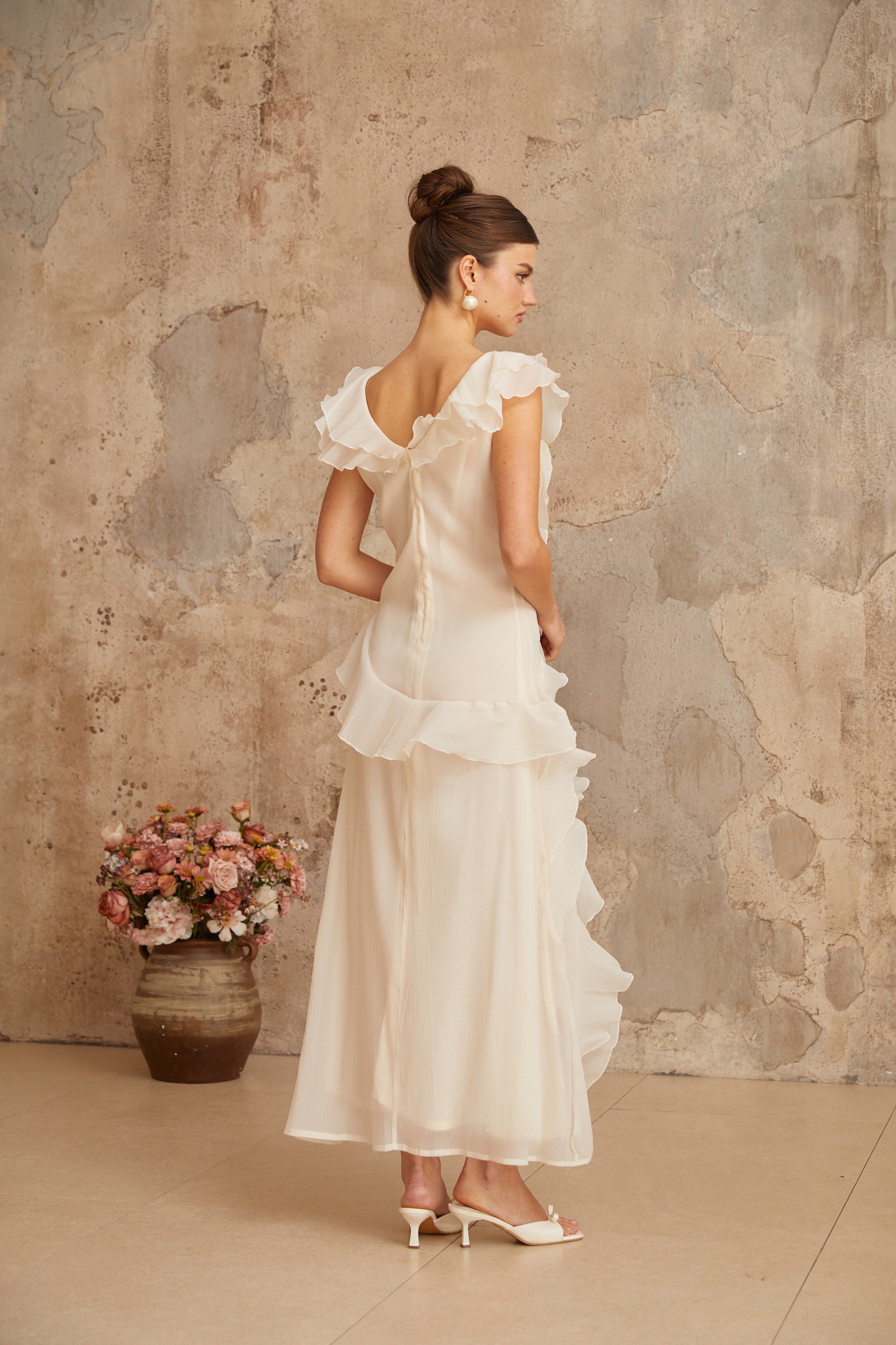 Hélène faux-flower layered ruffled maxi dress (Final Sale)