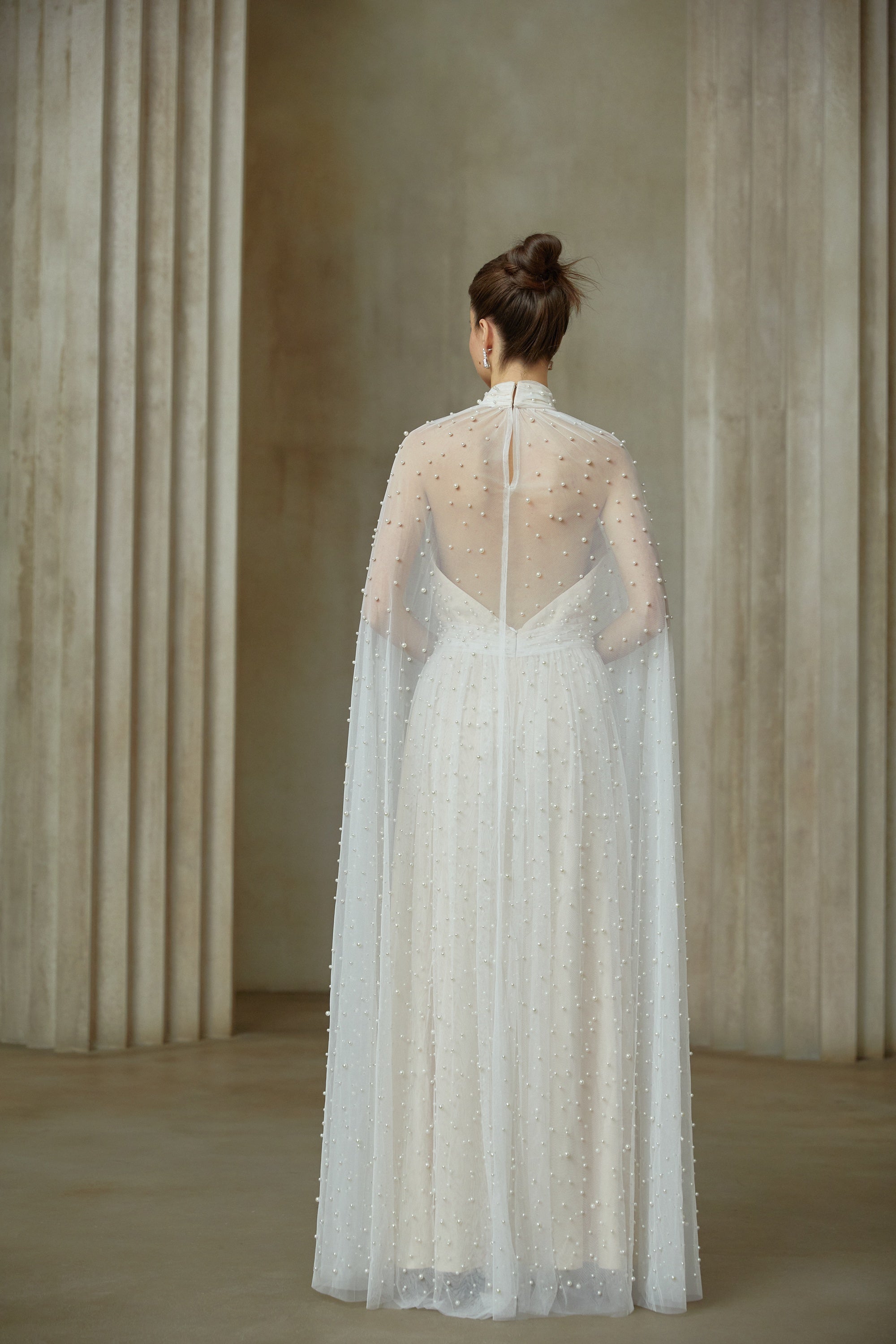 Louane white cape-design embellished tulle maxi dress (Final Sale-US Only)