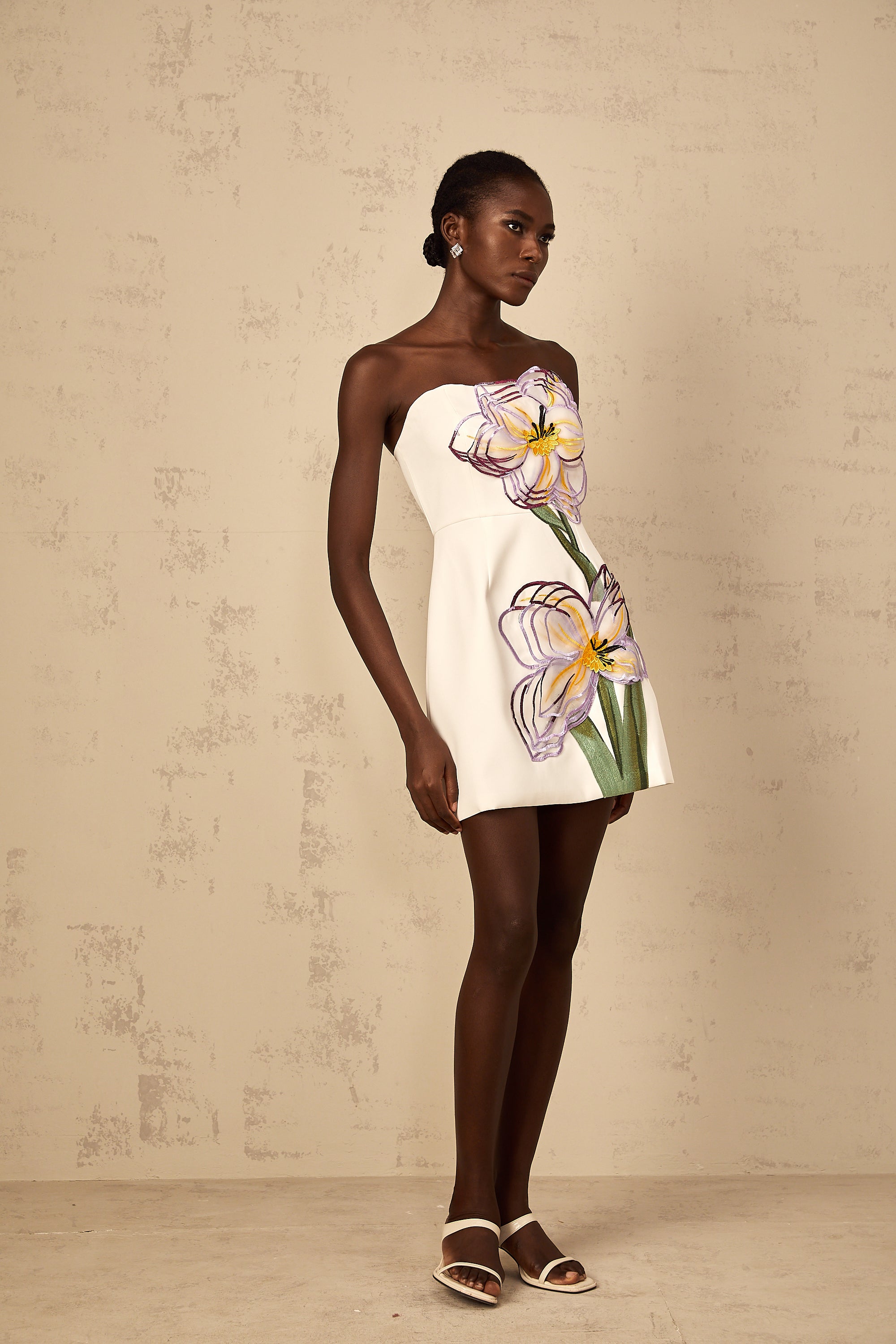 Irène White Off-Shoulder Sequin Floral Embroidered Mini Dress (Final Sale-US Only)