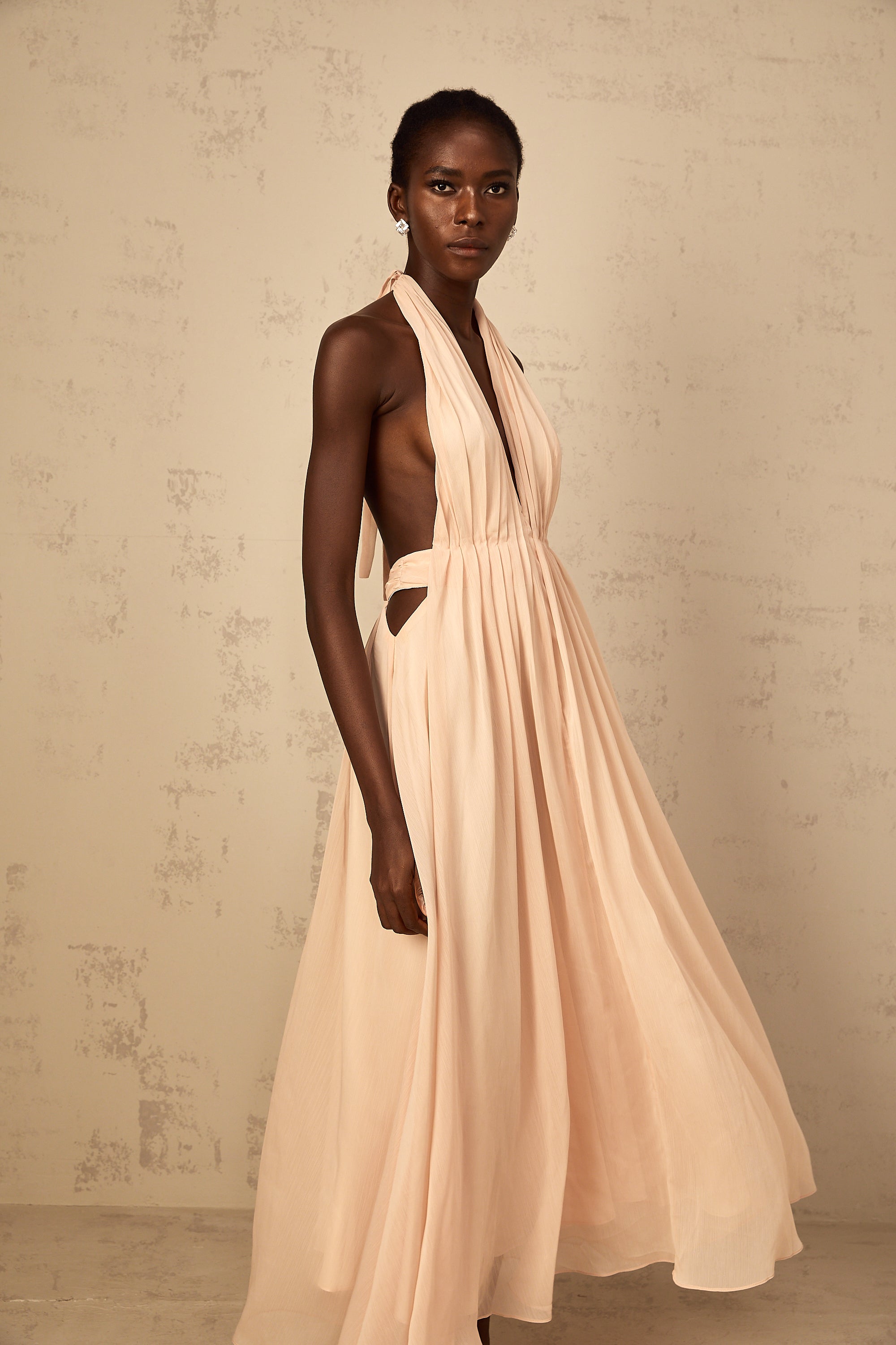 Dulcie Halterneck Shirred Tulle Maxi Dress (Final Sale-US Only)