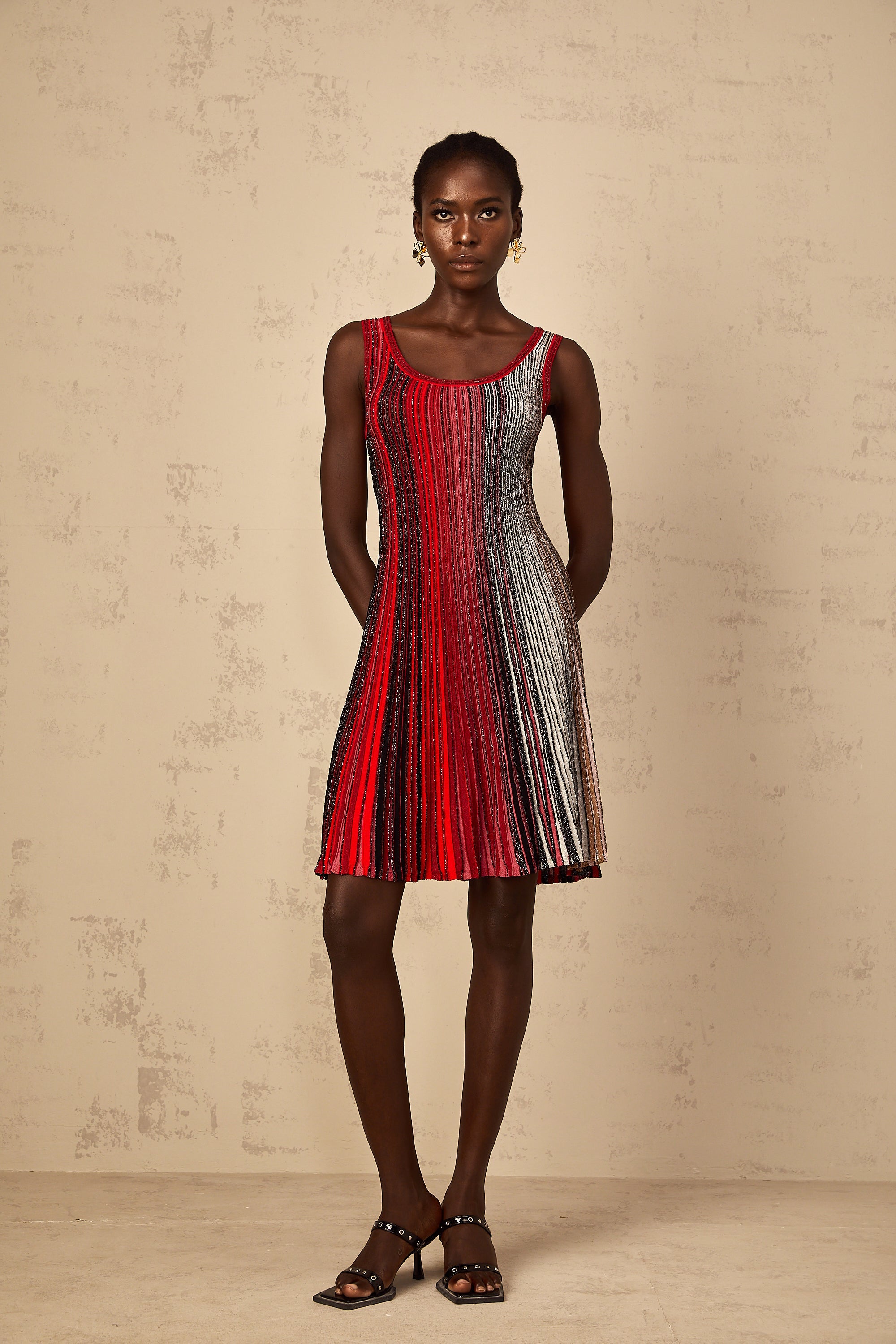 Amaryllis Red Sequin Striped Knit Mini Dress