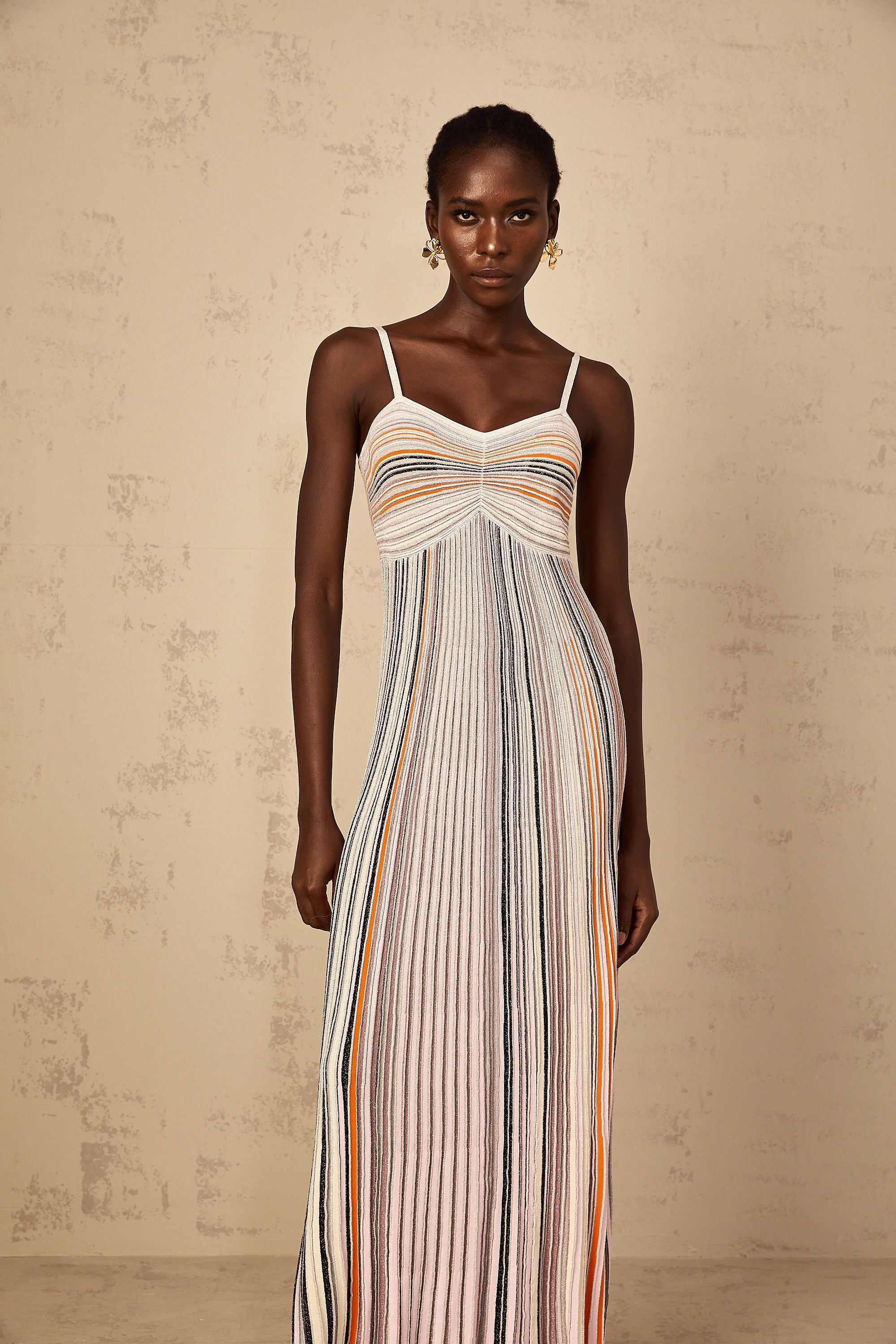Bruyère Neutral Sequin Striped Knit Maxi Dress (Final Sale-US Only)