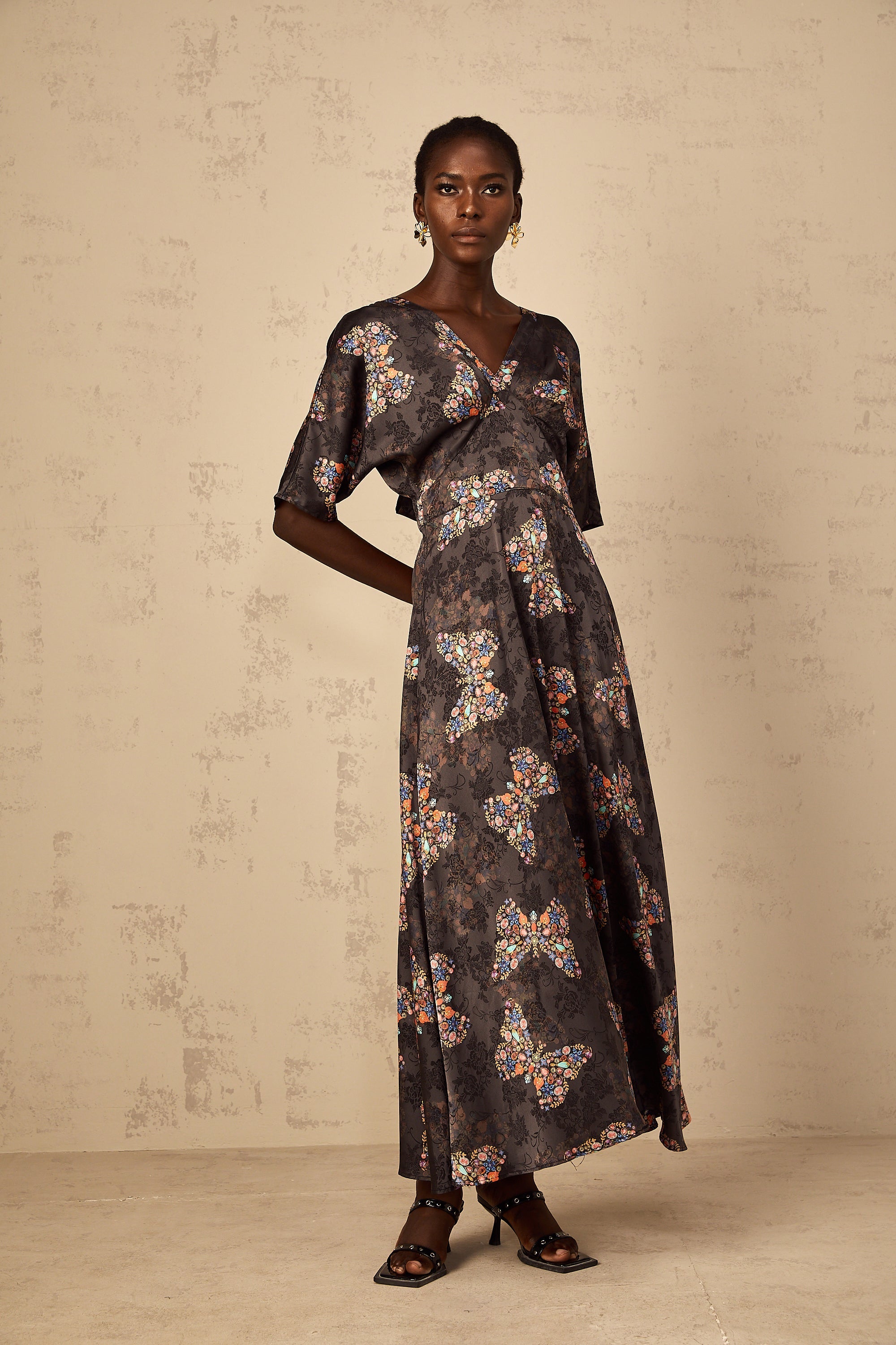 Glannon Black Self-Tie Butterfly Print Maxi Dress (Final Sale-US Only)