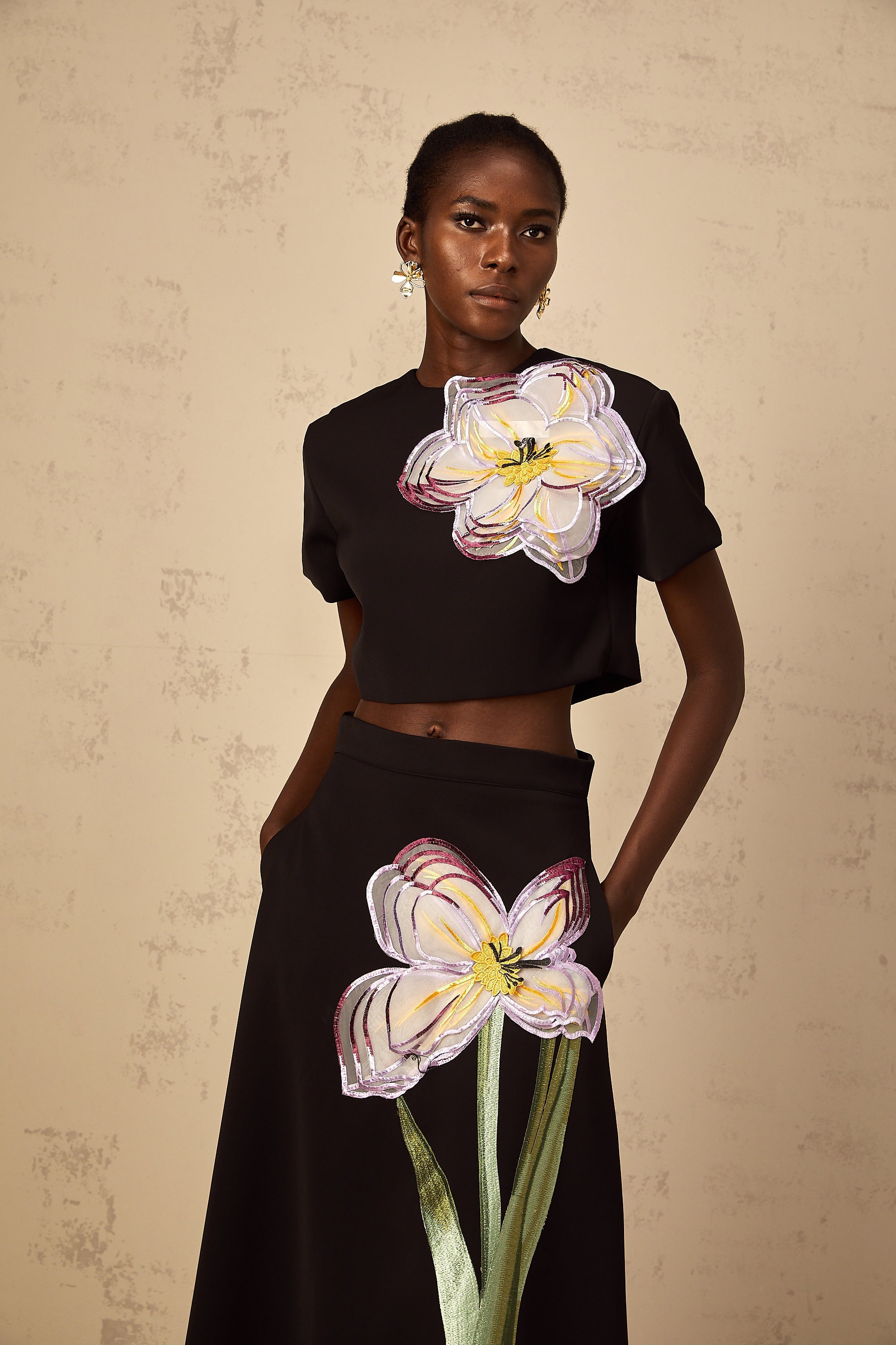 Irène Black Sequin Floral Embroidered Matching Set (Final Sale)