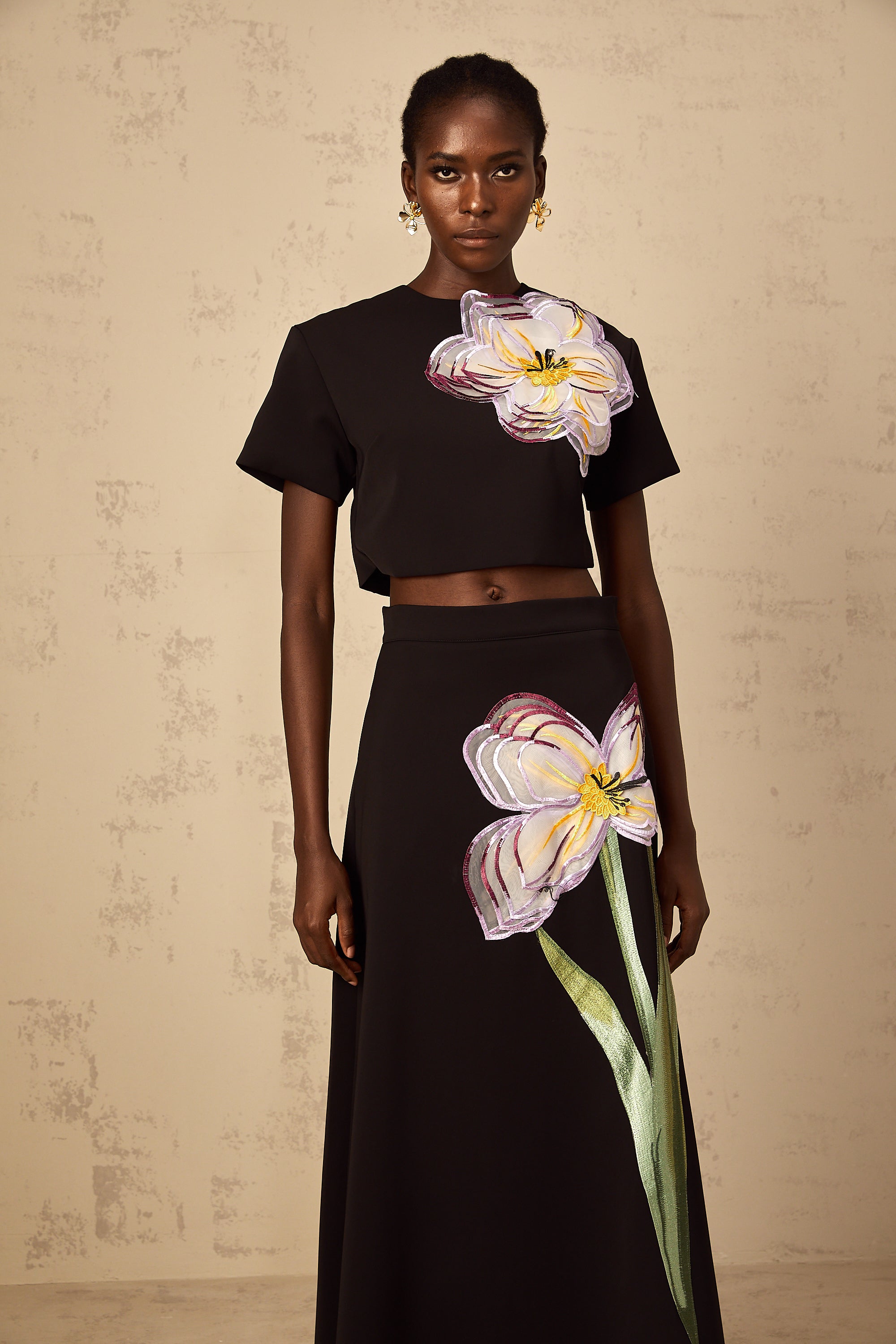 Irène Black Sequin Floral Embroidered Matching Set (Final Sale)