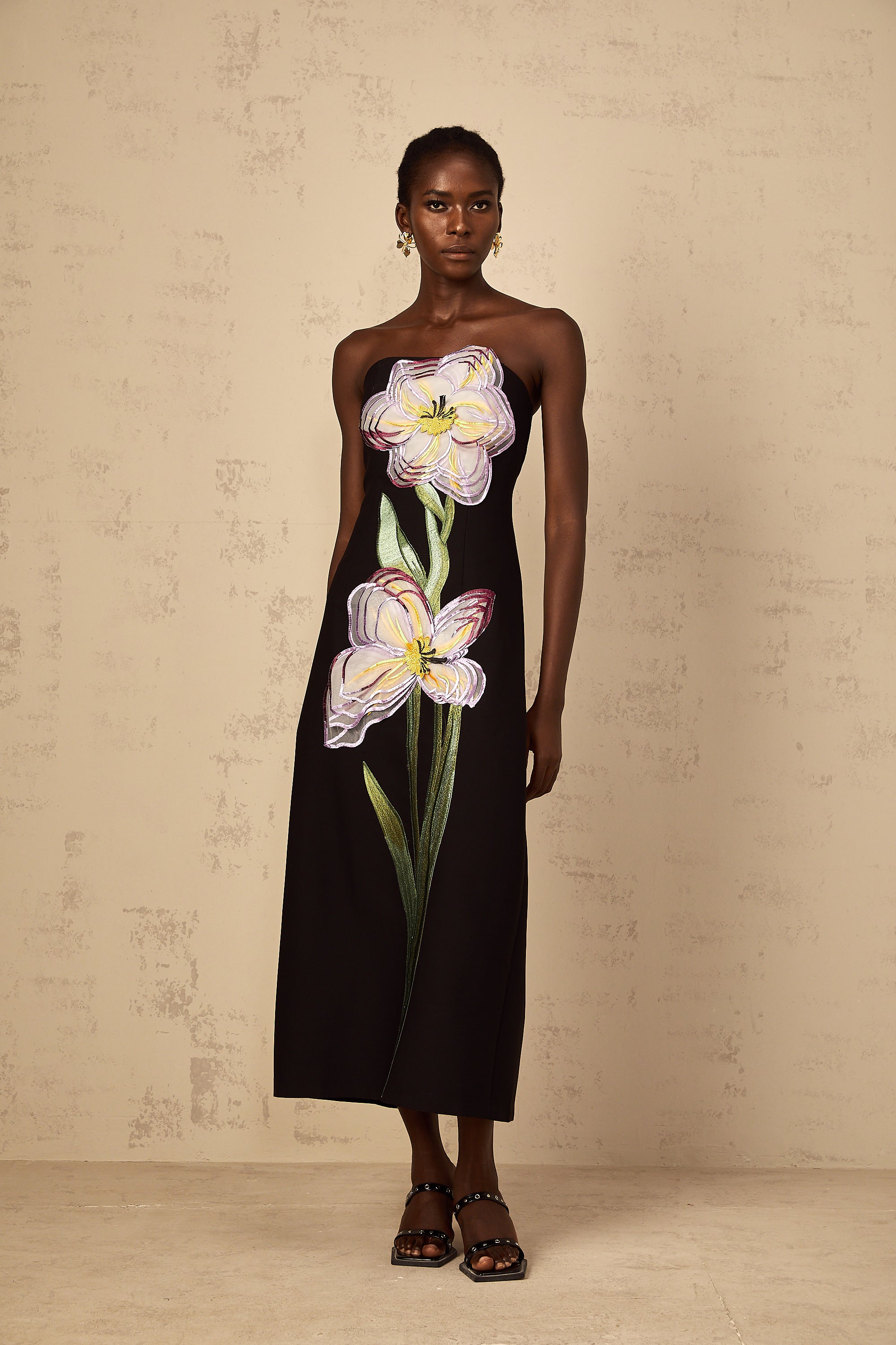Irène Sequin Embroidered Off-Shoulder Midi Dress in Black (Final Sale-US Only)