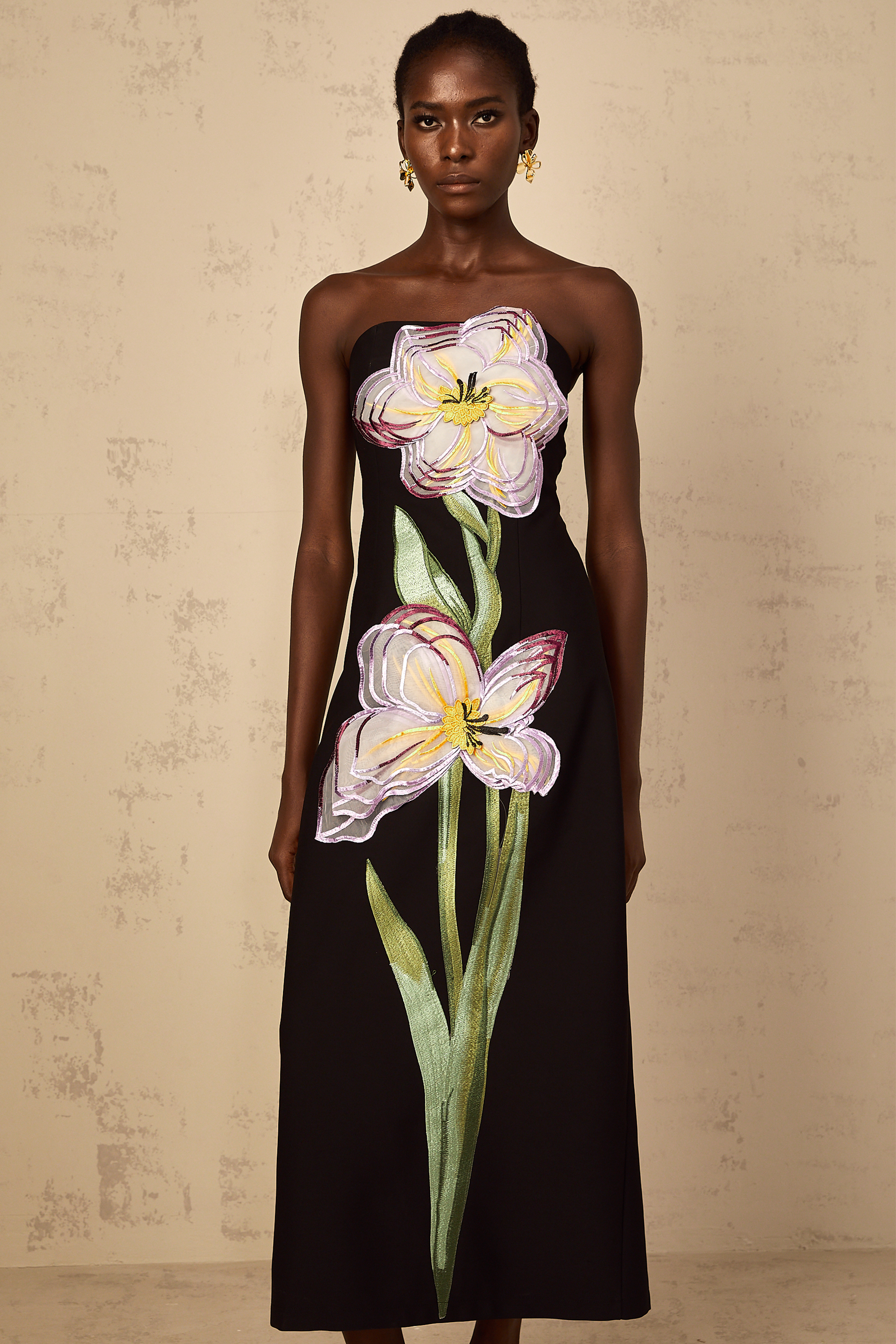 Irène Sequin Embroidered Off-Shoulder Midi Dress in Black (Final Sale-US Only)