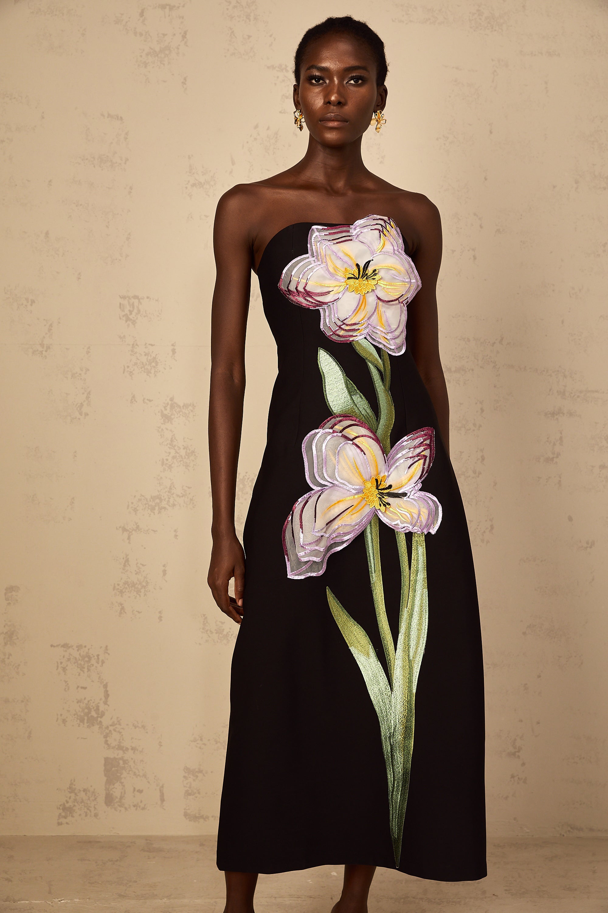 Irène Sequin Embroidered Off-Shoulder Midi Dress in Black (Final Sale-US Only)