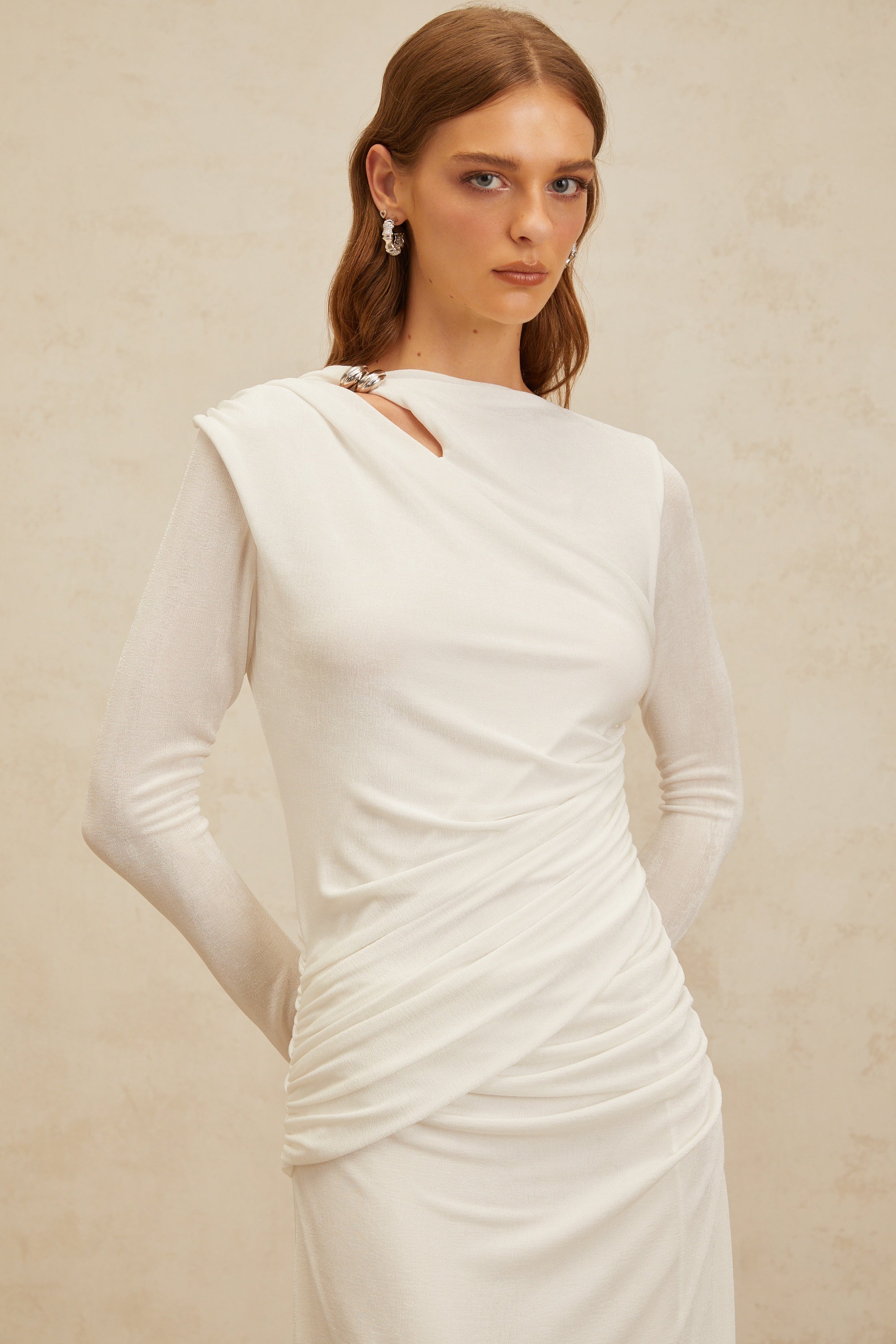 Daneysha White Ruched Maxi Gown (Final Sale-US Only)