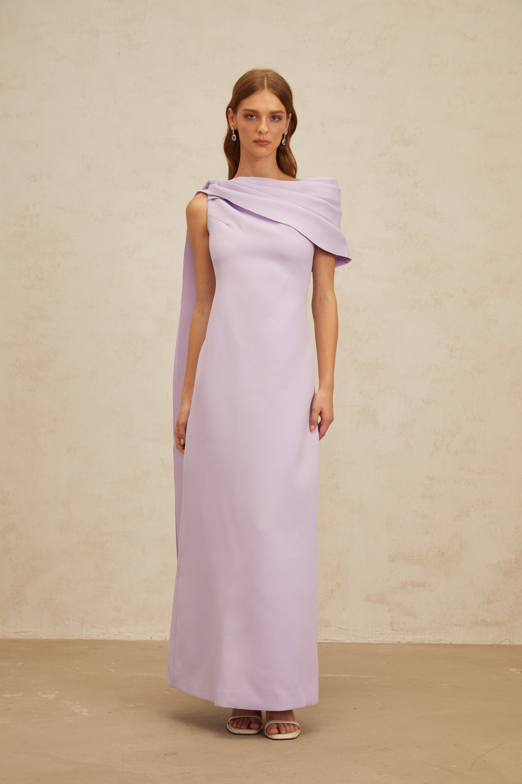 Annabelle Purple Cape-Design Ribbon Maxi Dress (Final Sale)