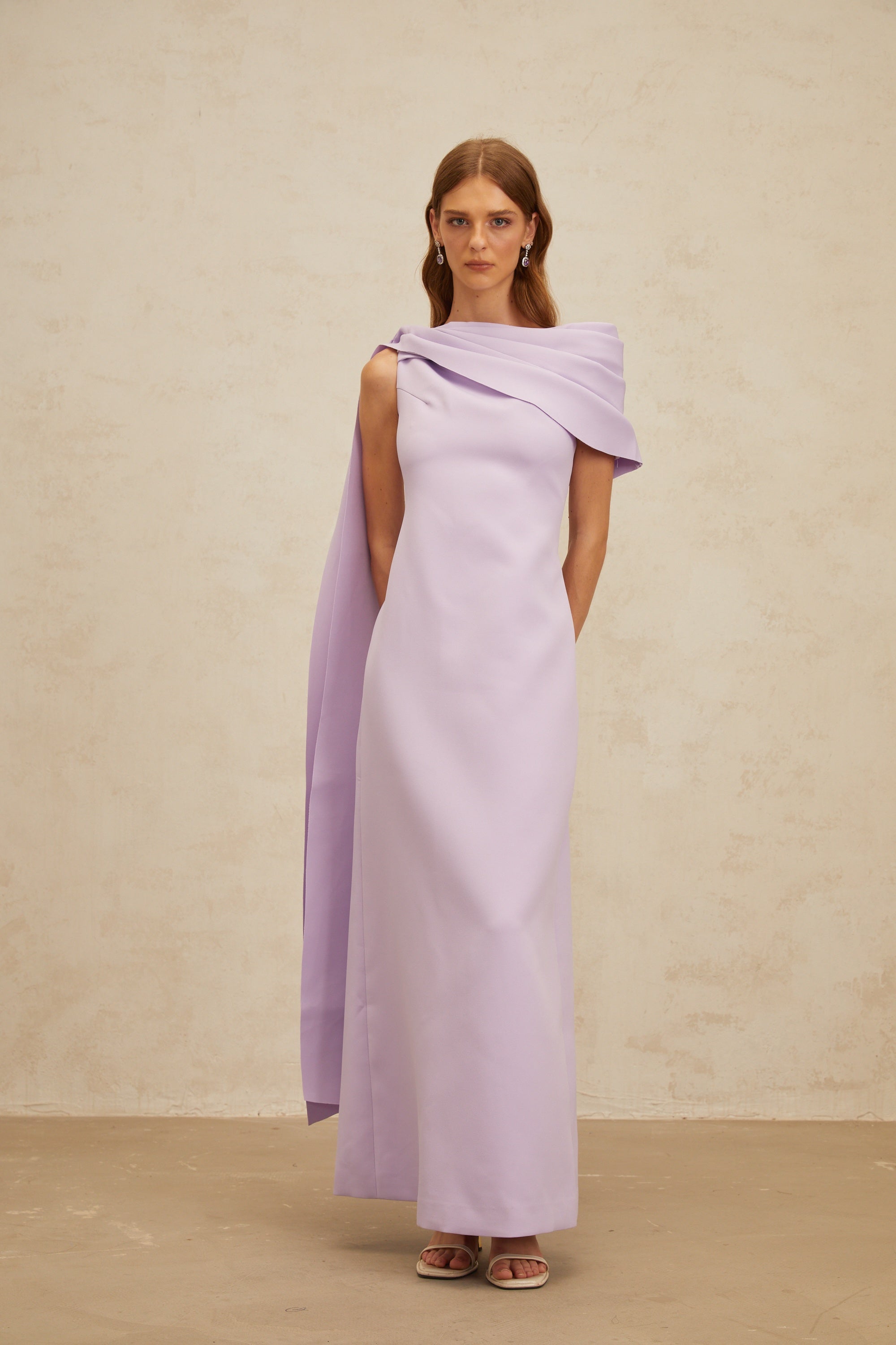 Annabelle Purple Cape-Design Ribbon Maxi Dress (Final Sale-US Only)