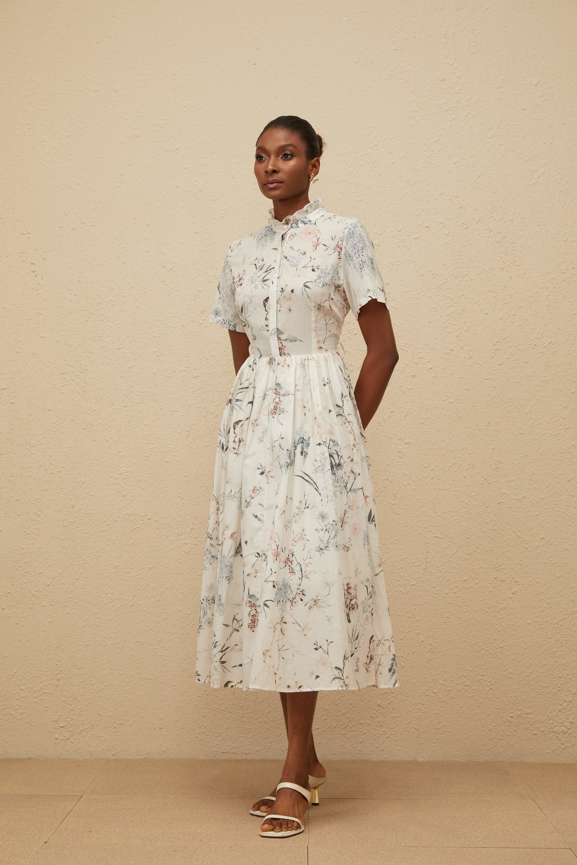 Héloïse White Floral Print Summer Midi Dress (Final Sale)