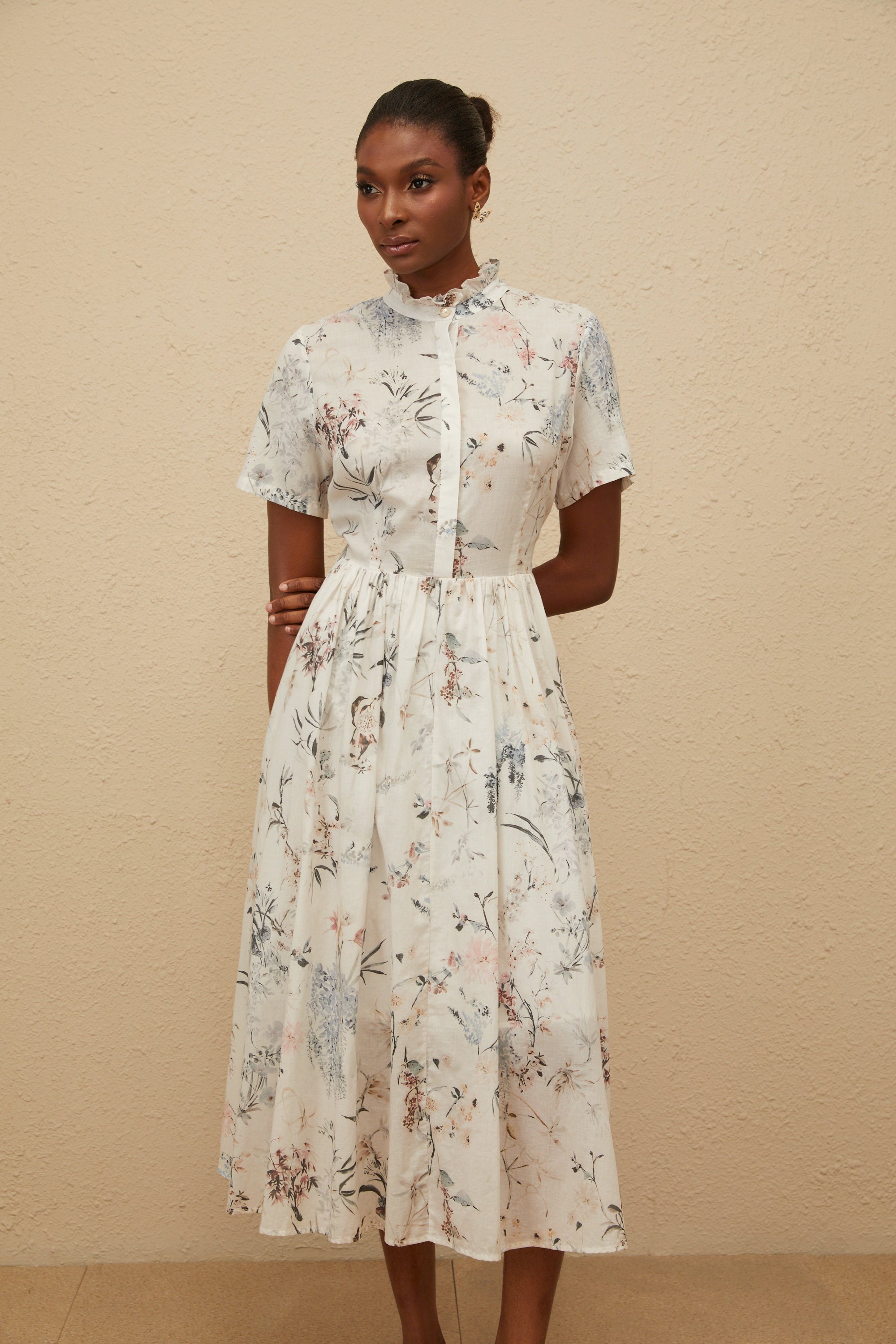 Héloïse White Floral Print Summer Midi Dress (Final Sale-US Only)