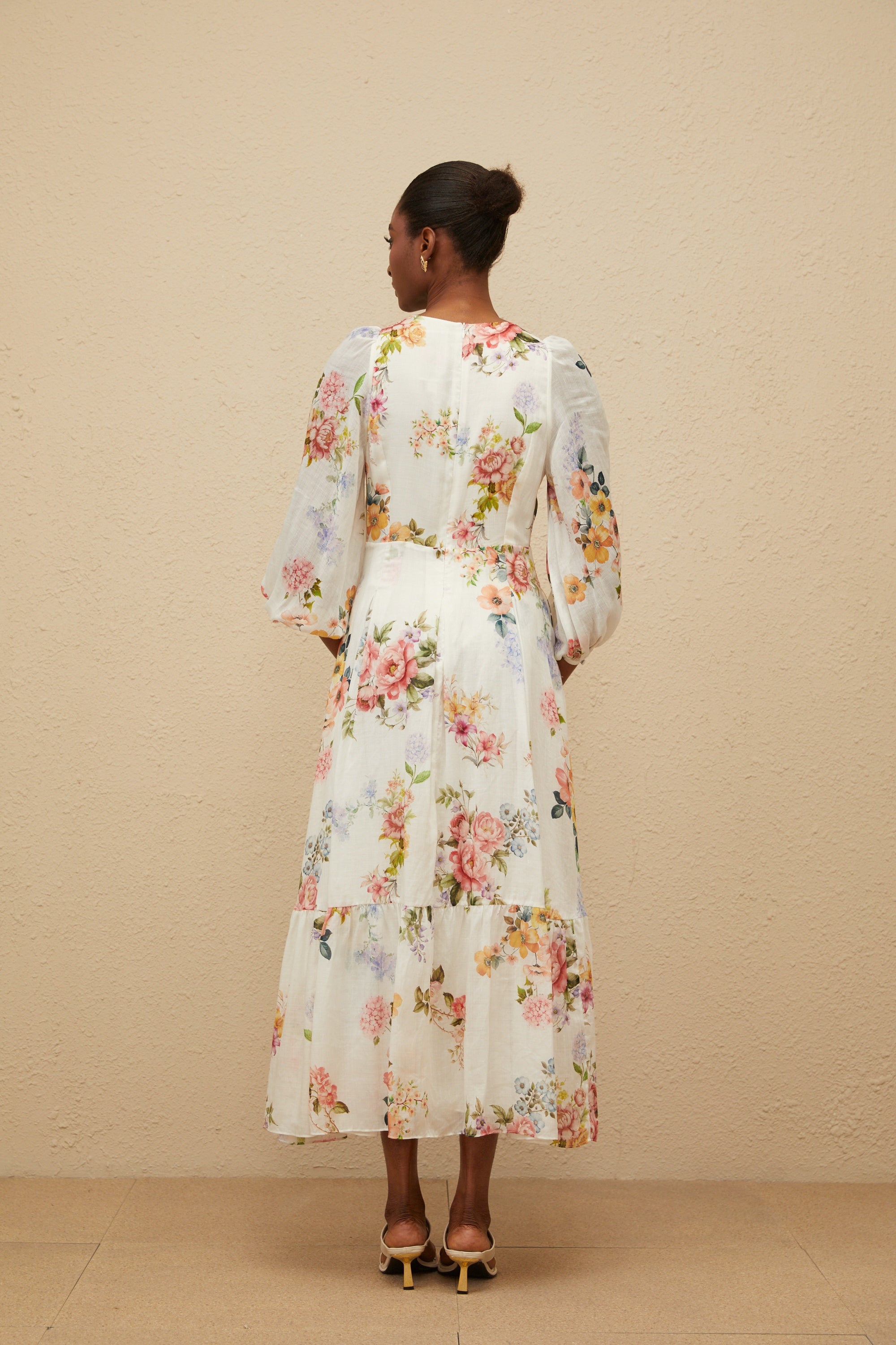 Noémie White Floral Print V-Neck Midi Dress (Final Sale)