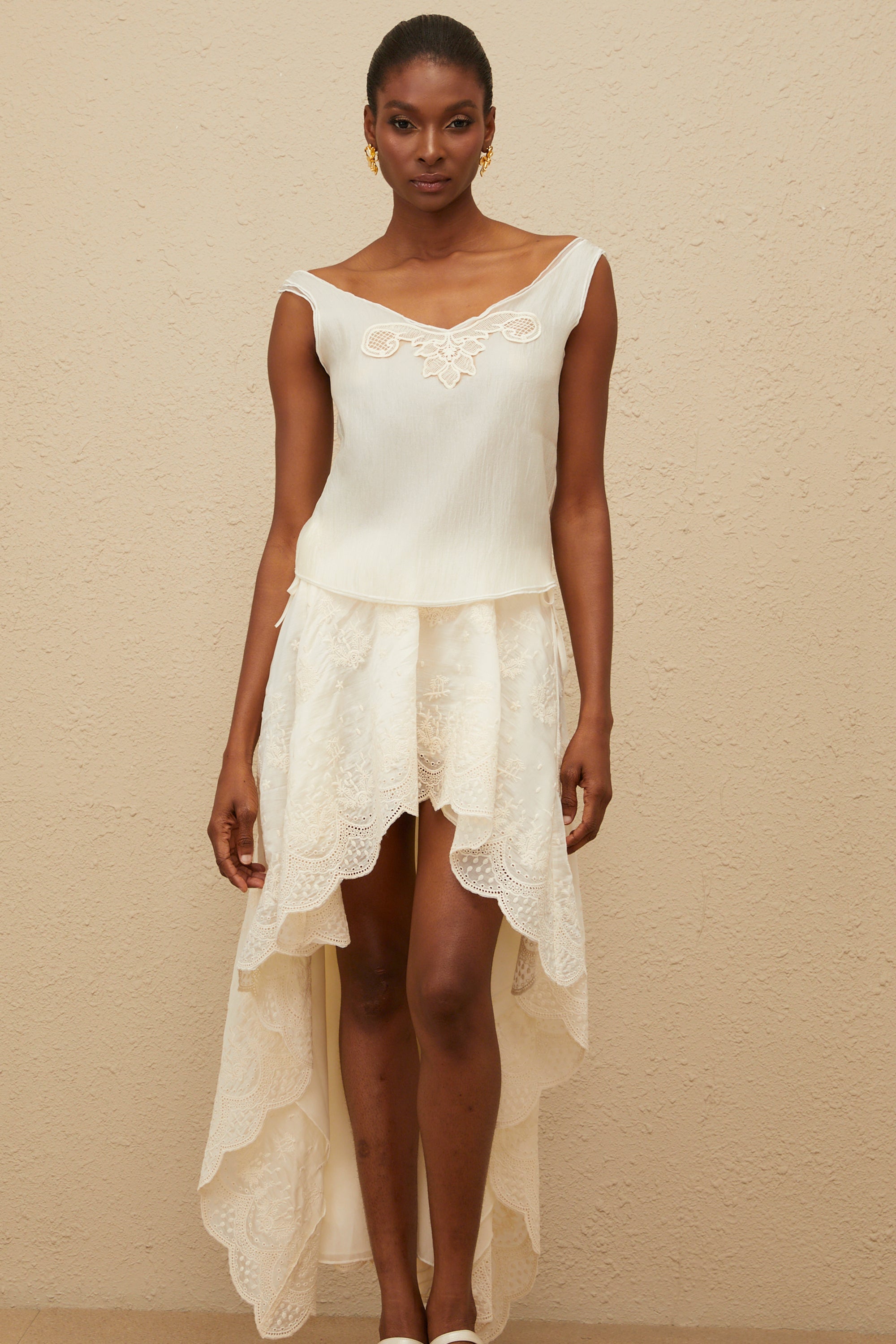 Éthérée Neutral Lace Trim Top & Skirt Set (Final Sale-US Only)