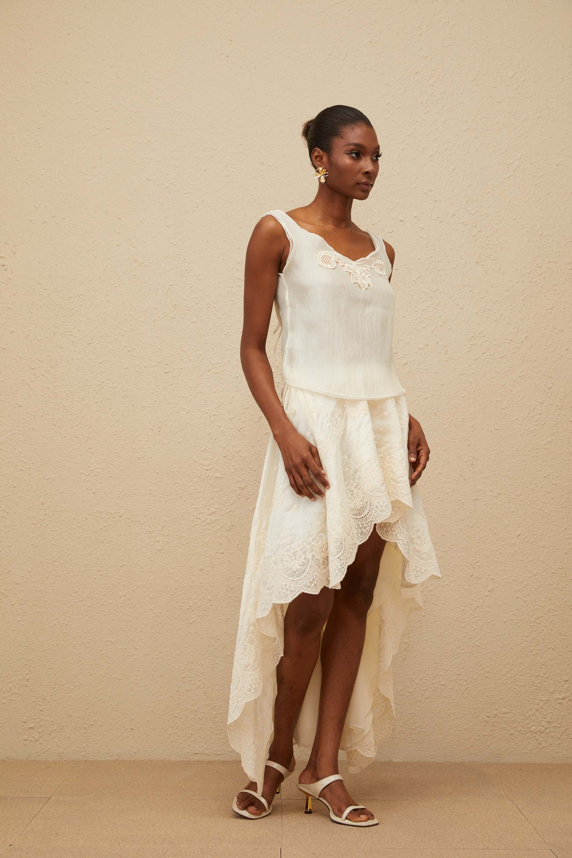 Éthérée Neutral Lace Trim Top & Skirt Set (Final Sale-US Only)