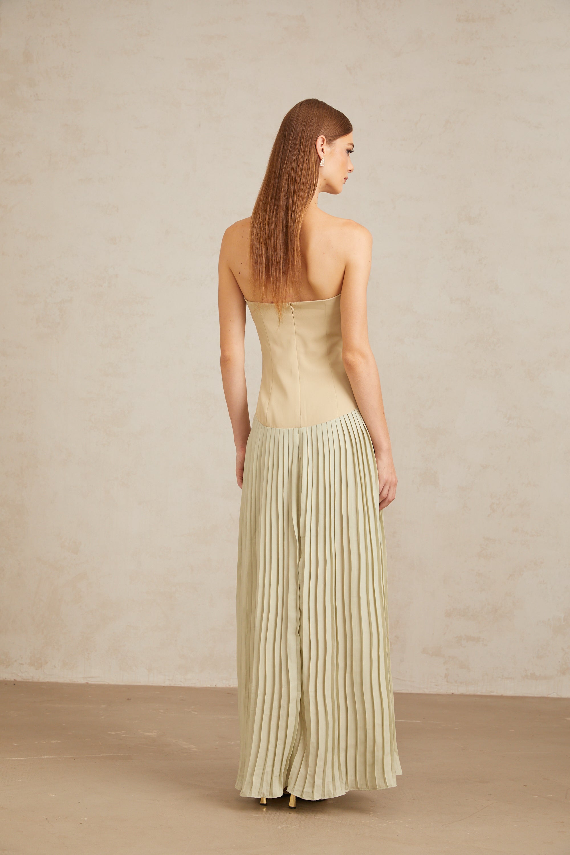 Mirja Green Pleated Corset Maxi Dress (Final Sale-US Only)