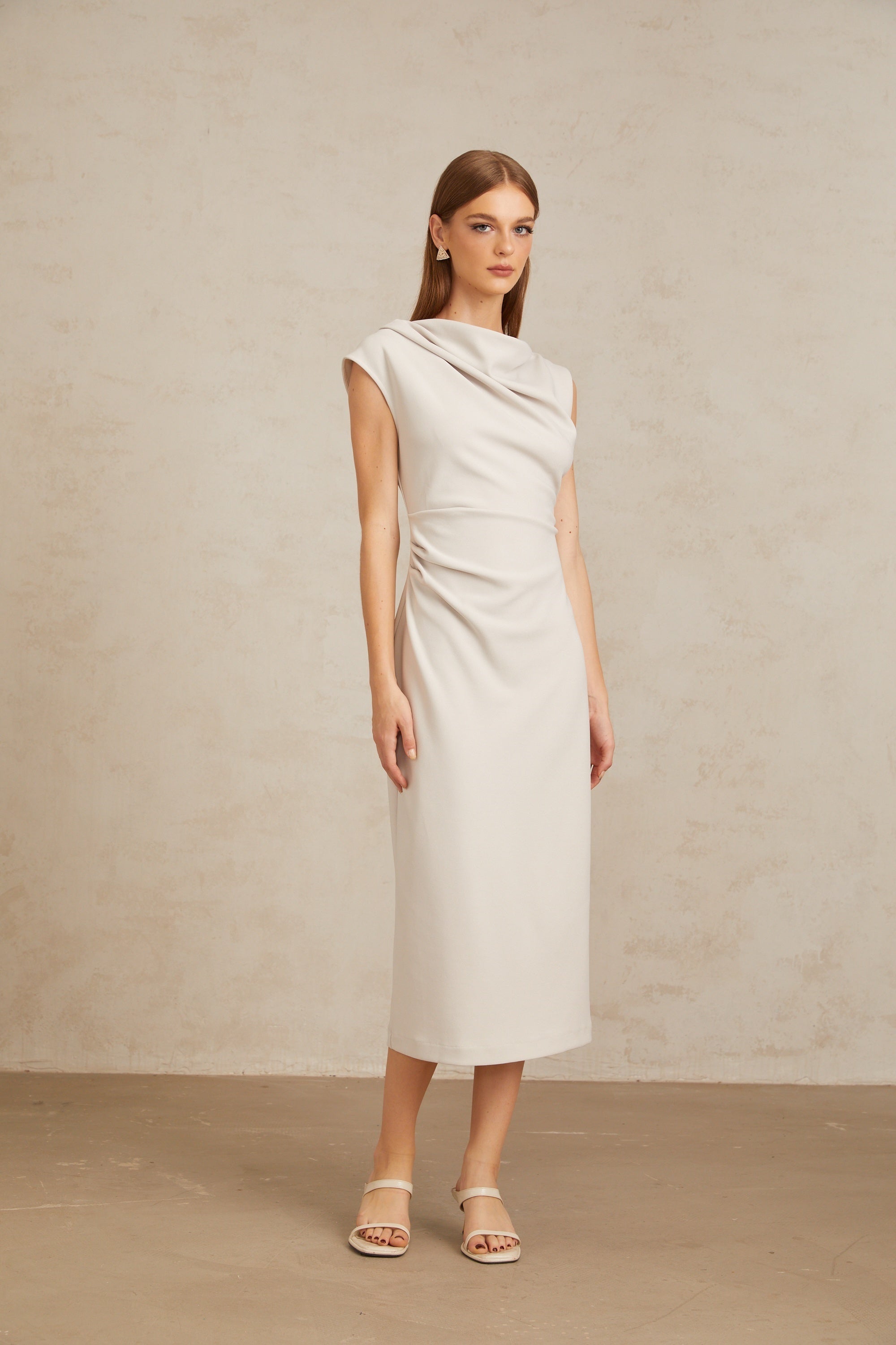 Jeanne Grey Ruched Pencil Midi Dress (Final Sale-US Only)