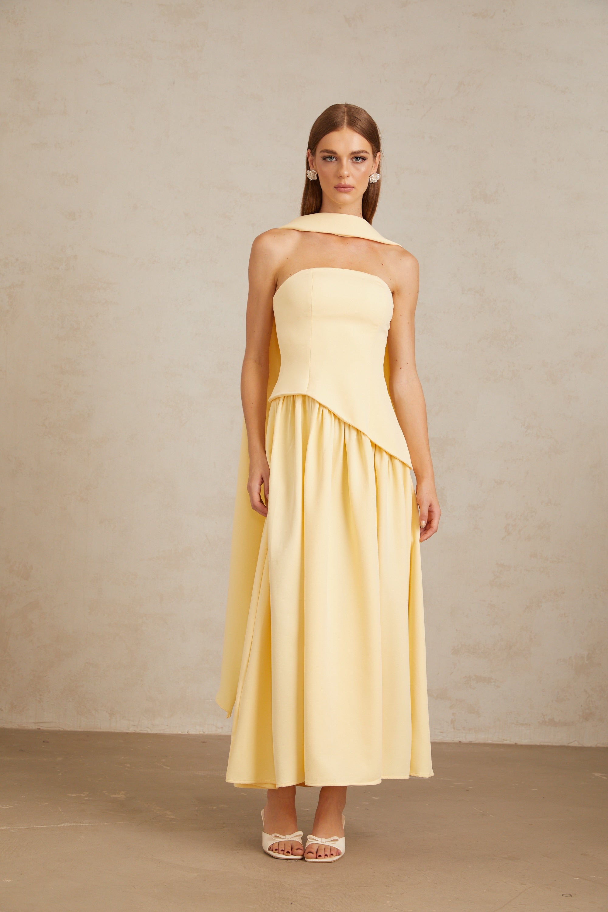 Sidonie Yellow Off-Shoulder Panel Maxi Gown (Final Sale-US Only)