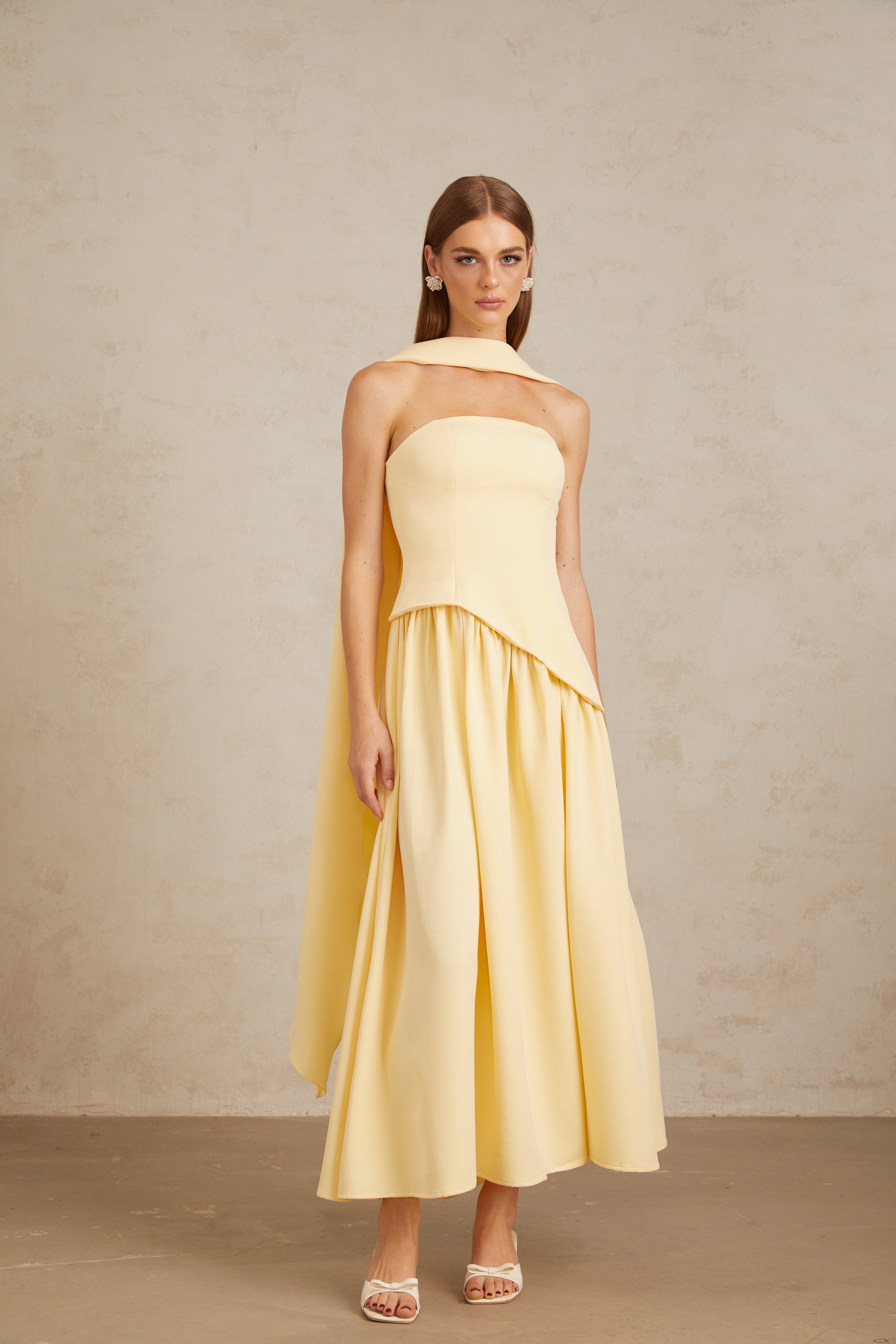 Sidonie Yellow Off-Shoulder Panel Maxi Gown (Final Sale-US Only)