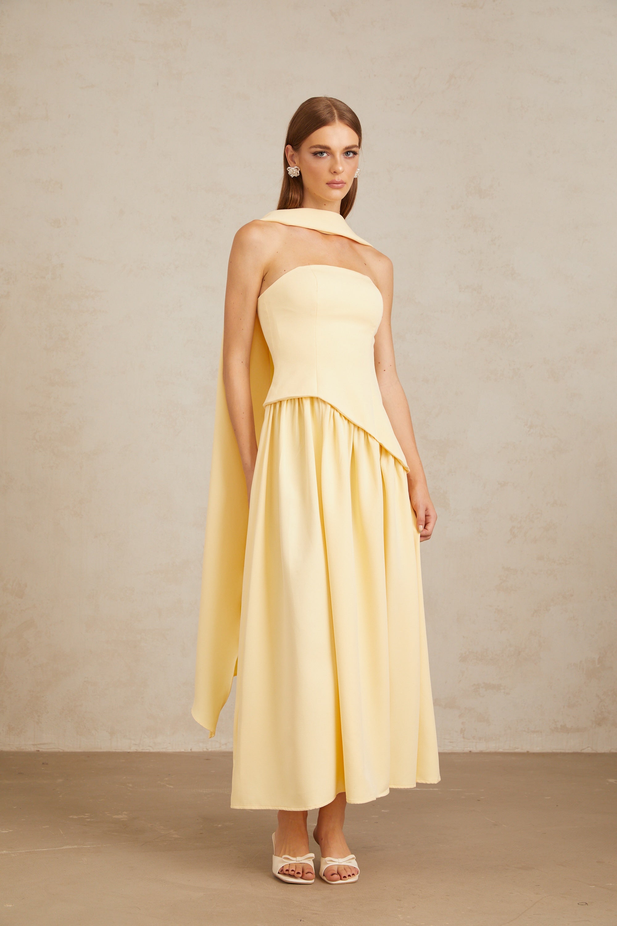 Sidonie Yellow Off-Shoulder Panel Maxi Gown (Final Sale-US Only)