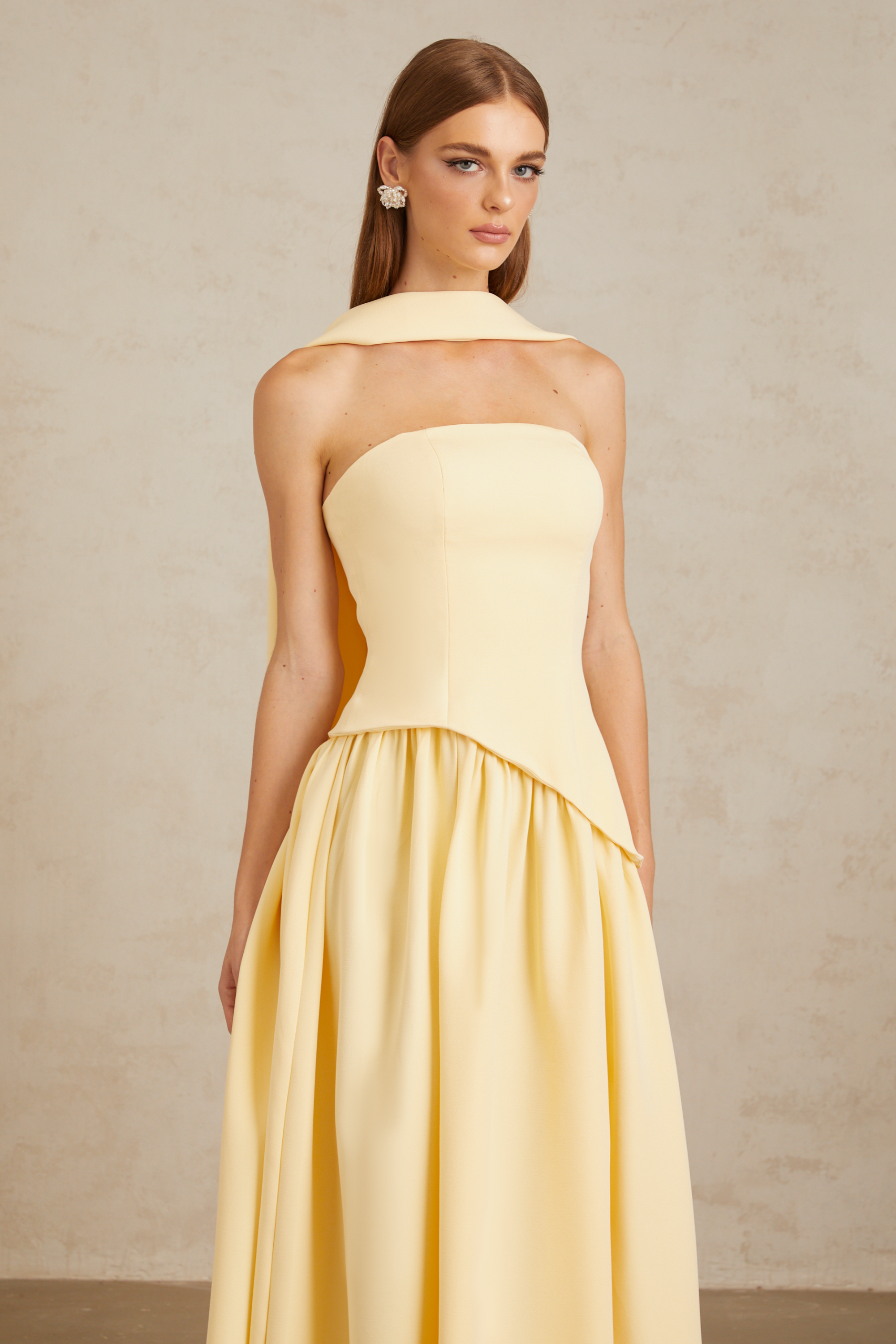 Sidonie Yellow Off-Shoulder Panel Maxi Gown (Final Sale-US Only)