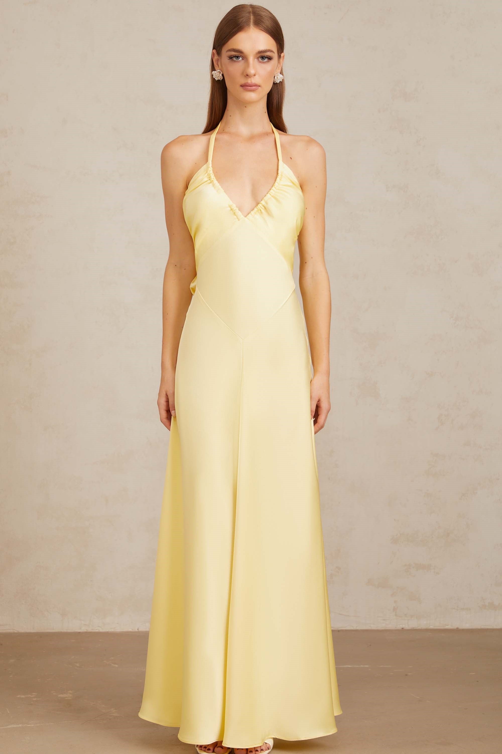 Hannele Yellow Self-Tie Halterneck Maxi Dress (Final Sale-US Only)
