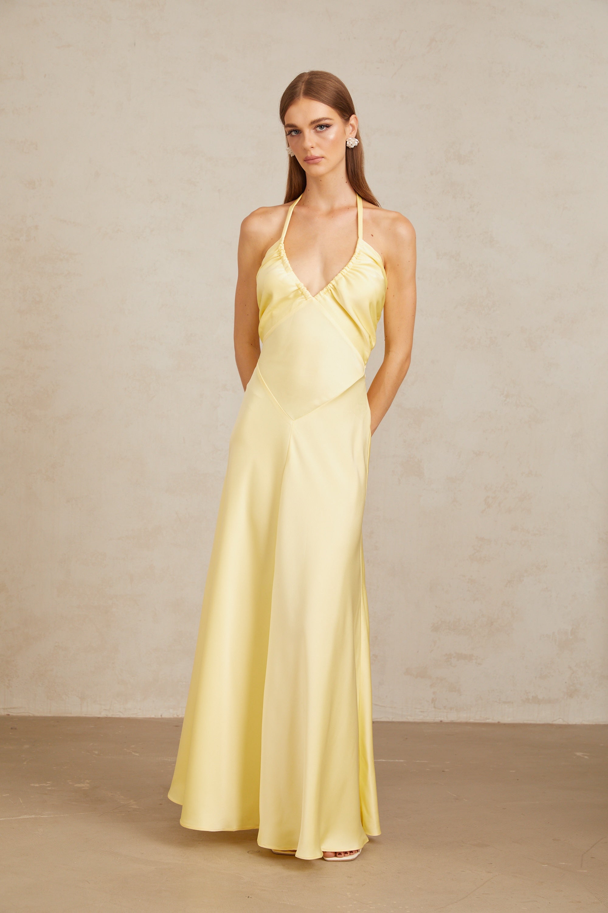 Hannele Yellow Self-Tie Halterneck Maxi Dress (Final Sale-US Only)