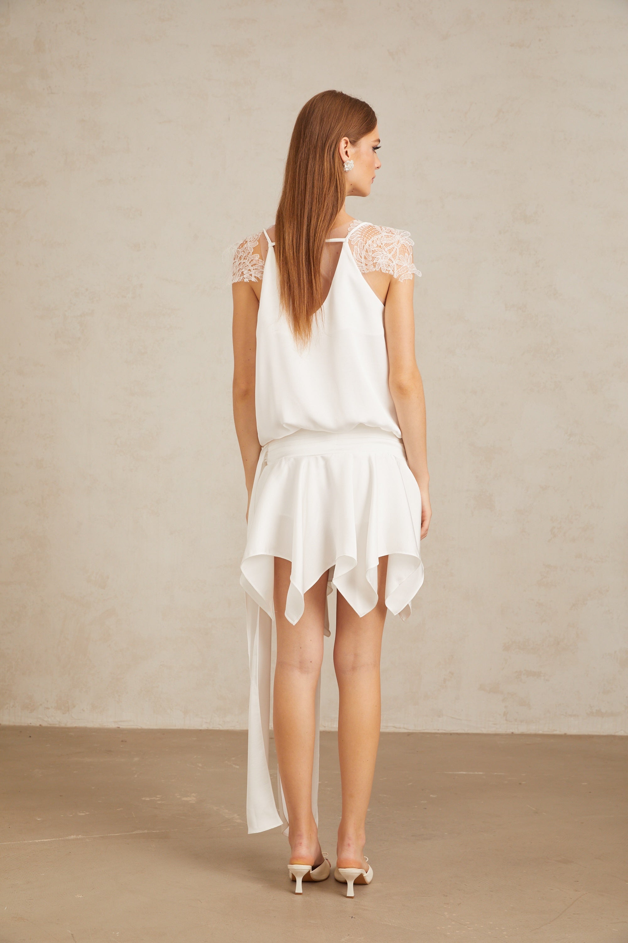 Thérèse White Draped Lace Panel Mini Dress (Final Sale-US Only)