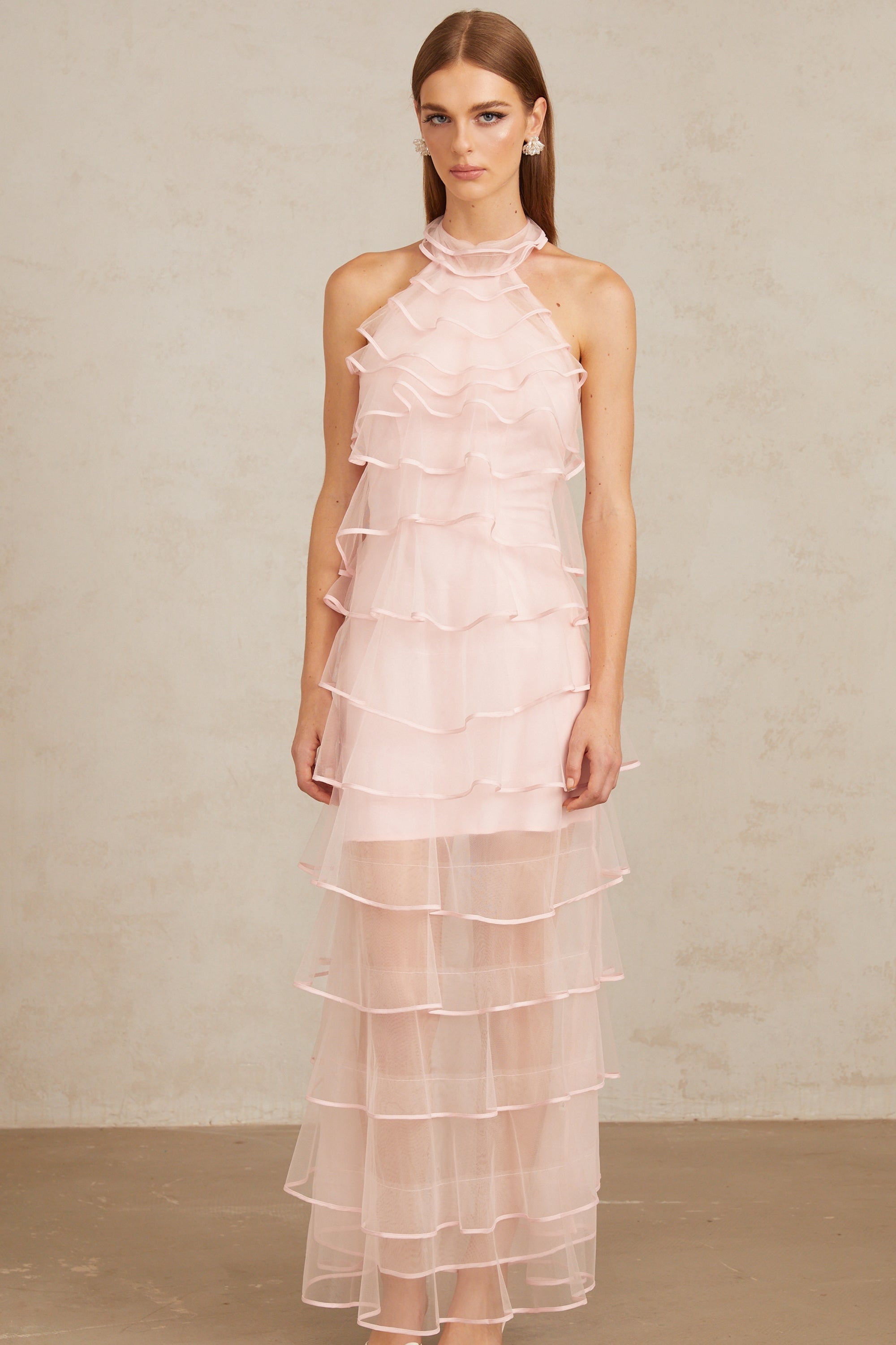 Nonchalante Pink Tiered Halterneck Maxi Dress (Final Sale)