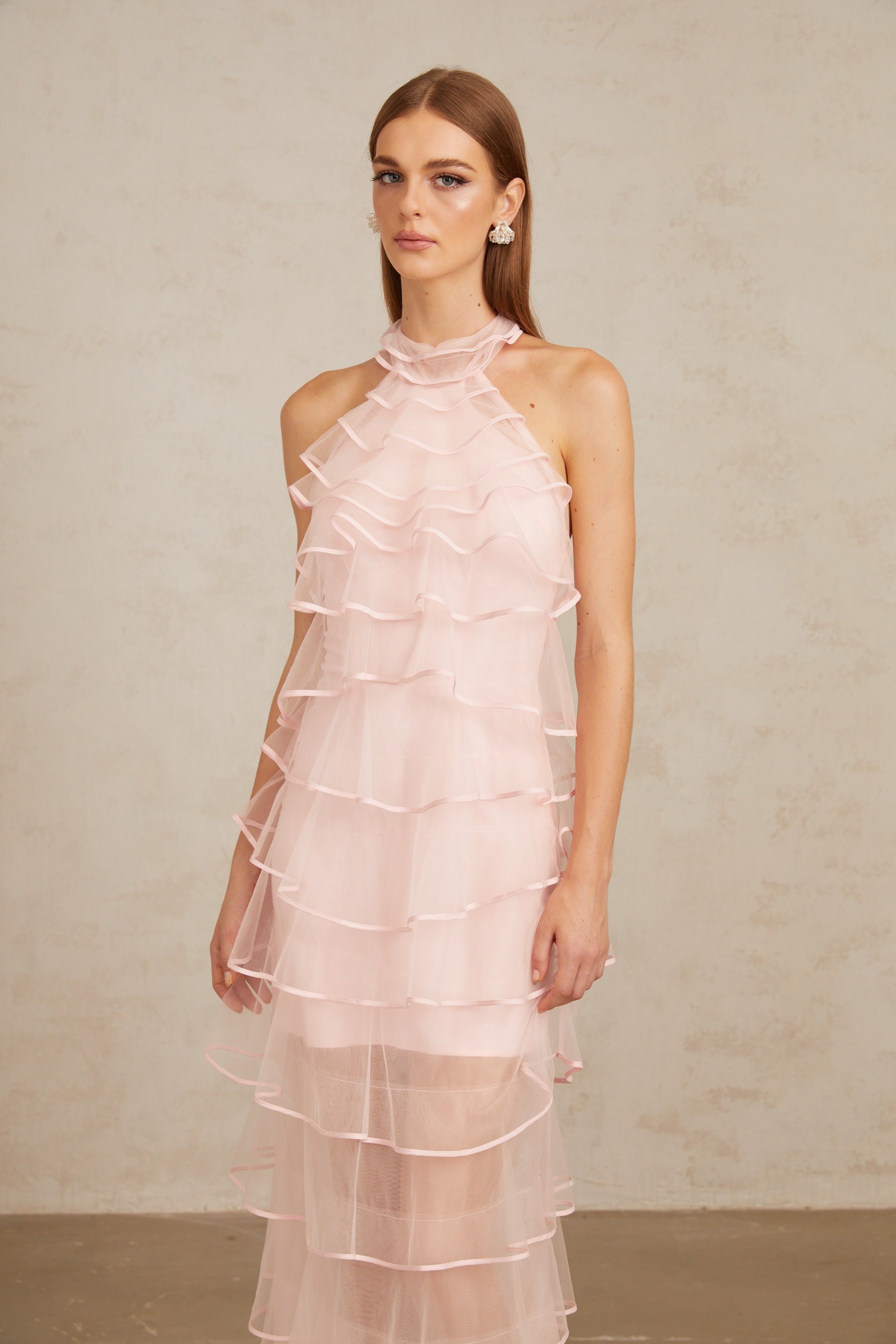 Nonchalante Pink Tiered Halterneck Maxi Dress (Final Sale)
