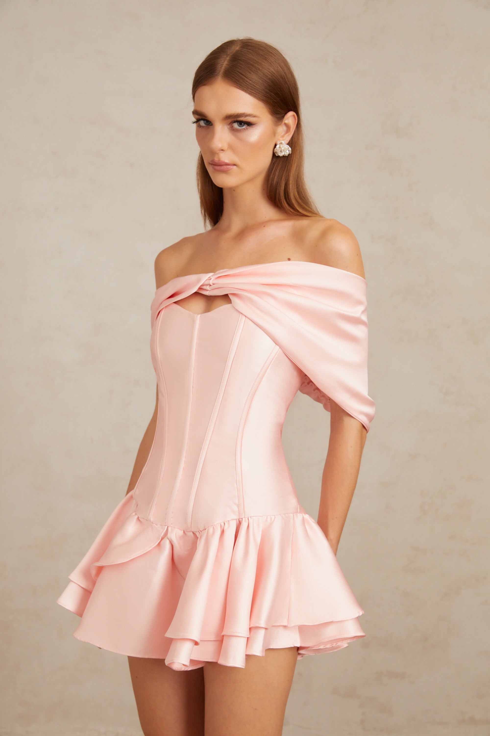 Colette Pink Shawl Satin Mini Dress (Final Sale)