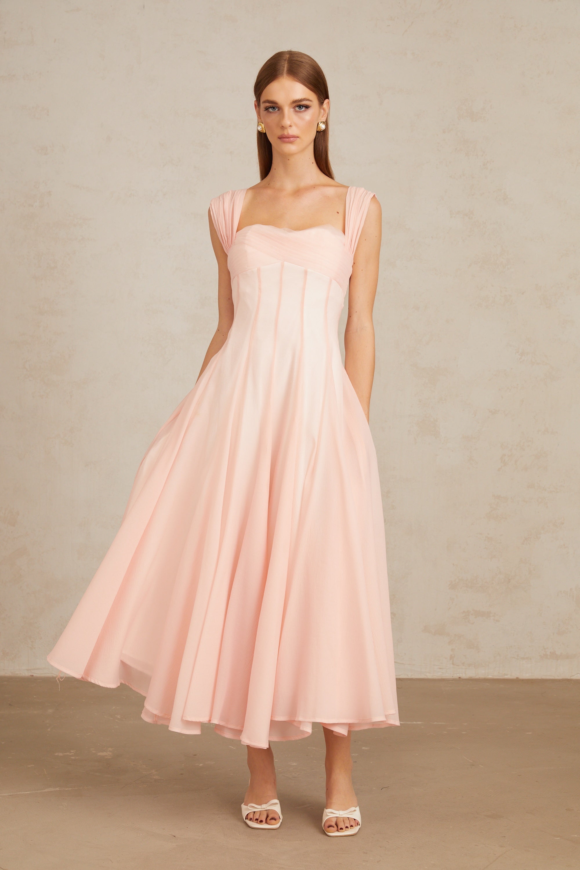 Pink Flounced Midi Dress