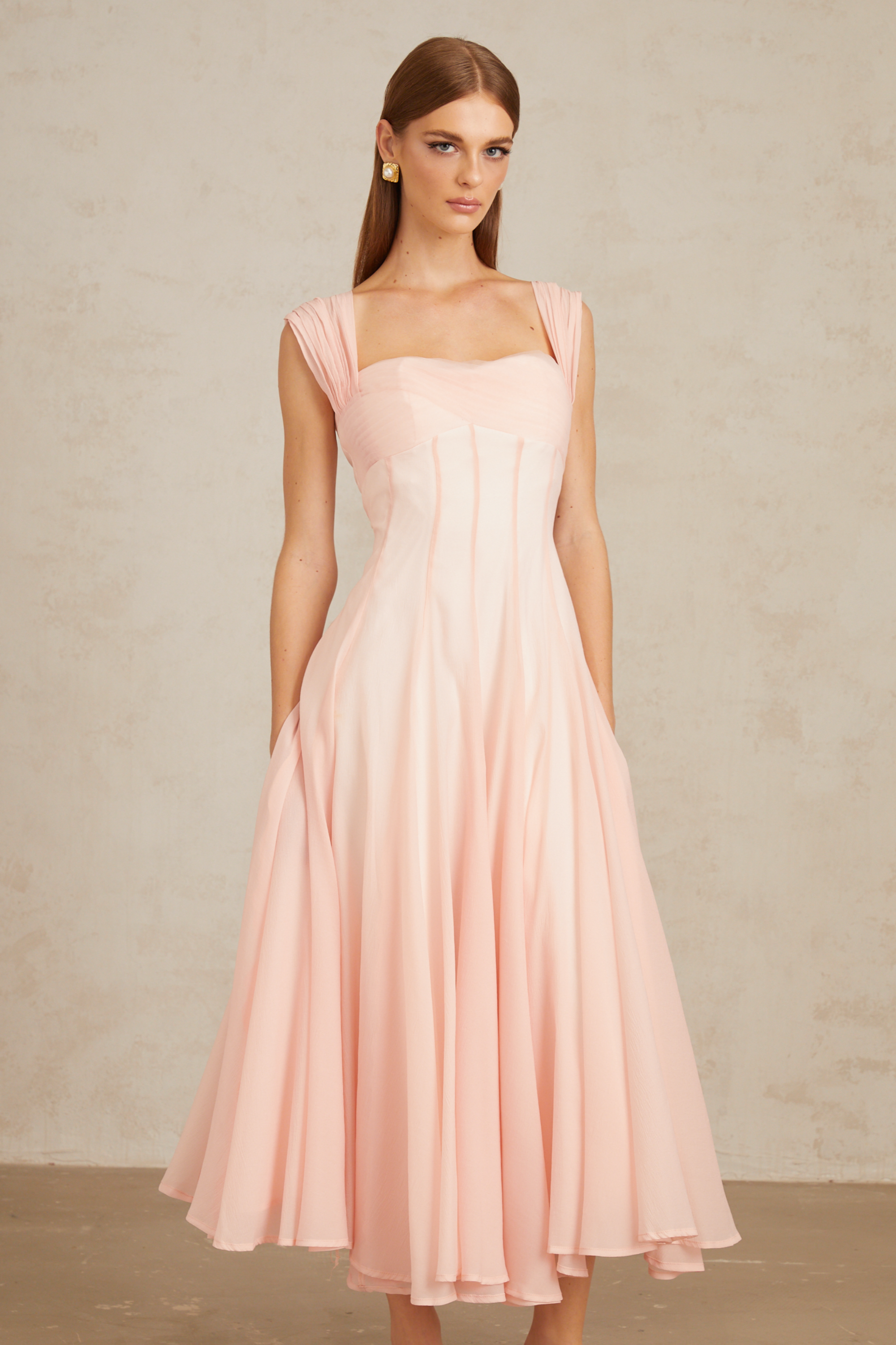 Pink Flounced Midi Dress