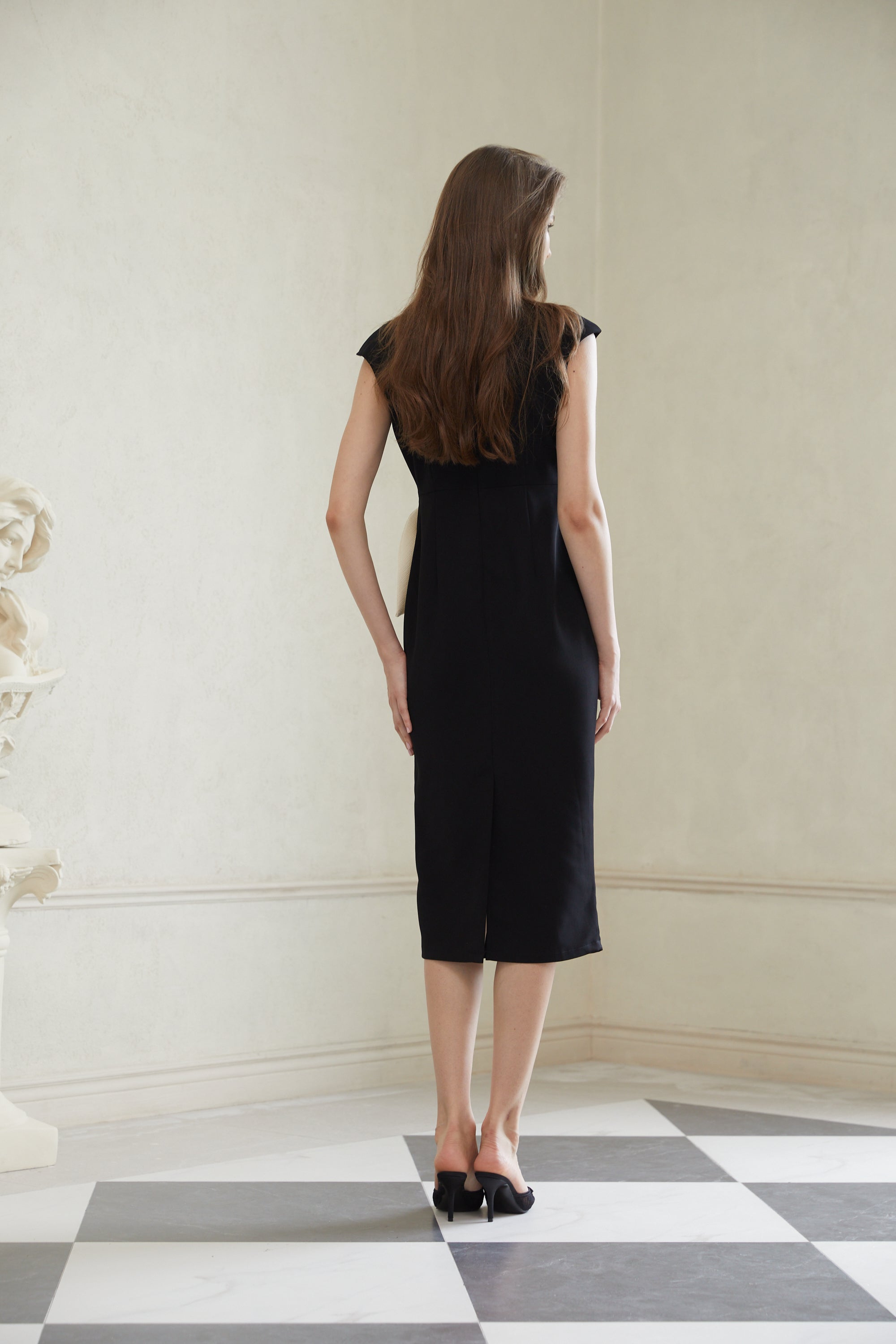 Aurélienne Black 3D Petal Pencil Midi Dress (Final Sale)