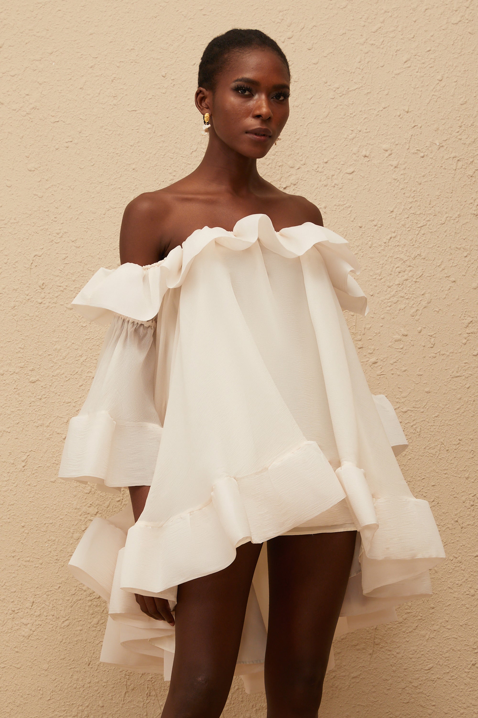 Flavie White Off Shoulder Ruffled Mini Dress (Final Sale-US Only)