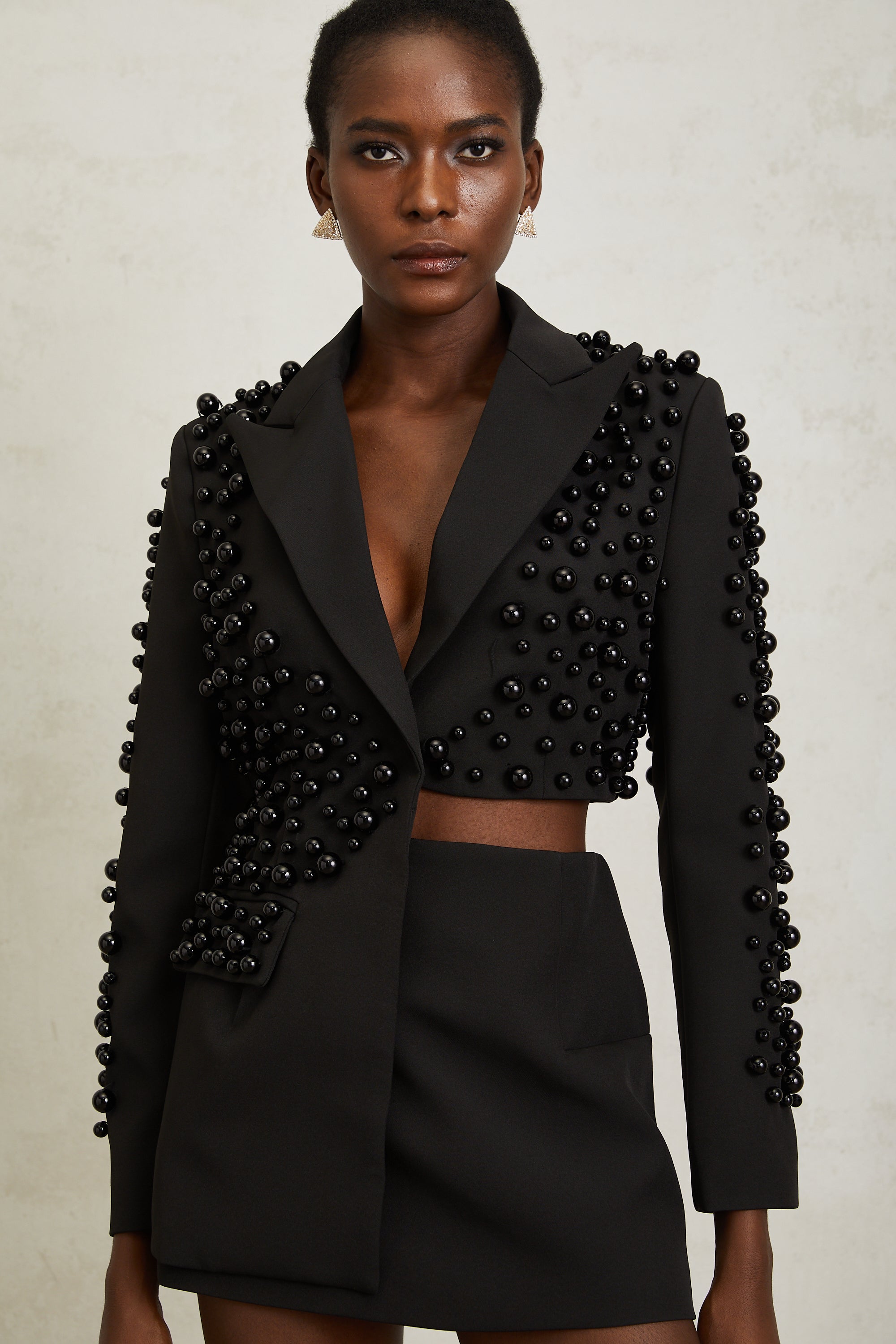 Joséphine Black Faux Pearl Blazer & Skirt Set (Final Sale-US Only)